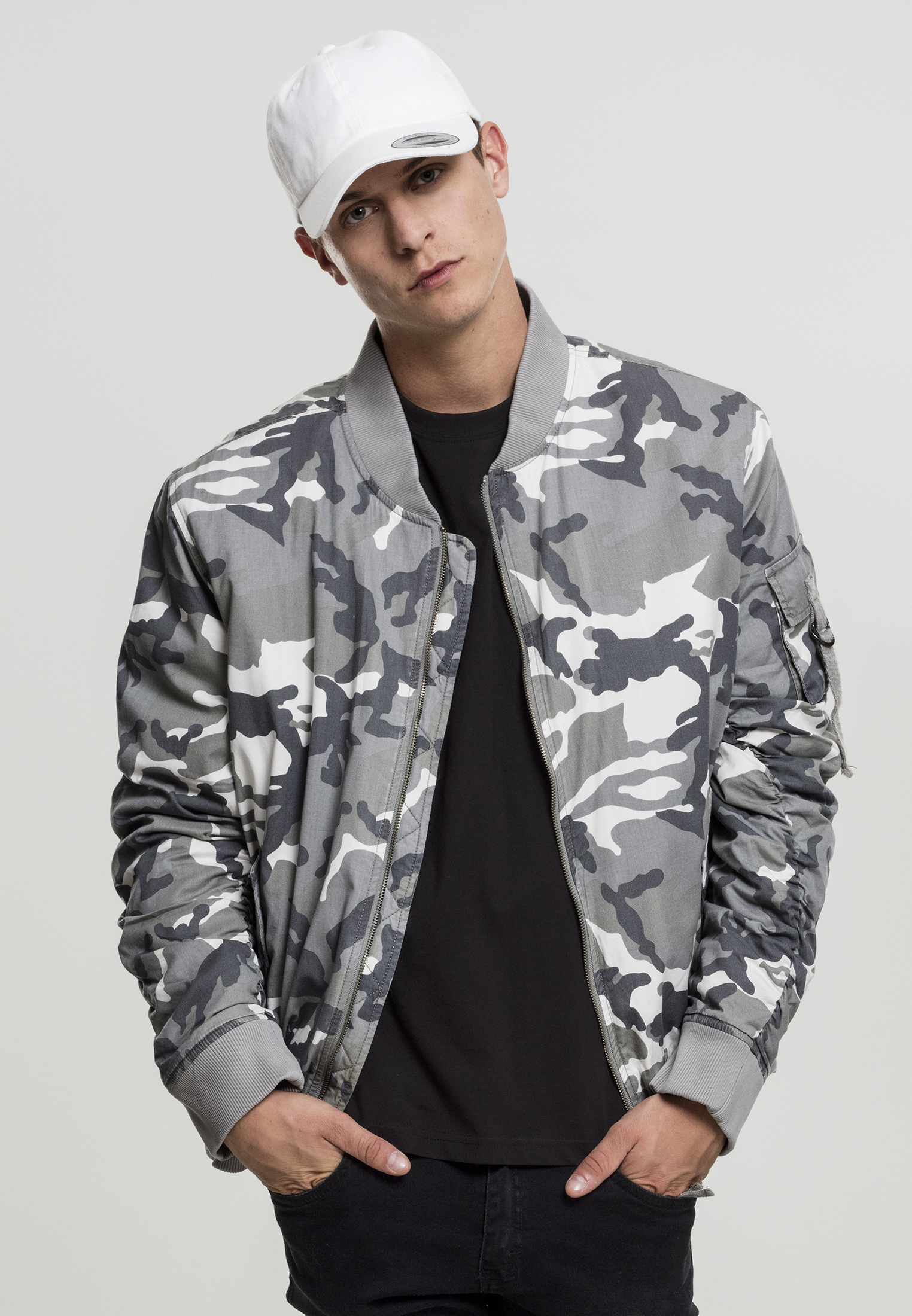 Vintage Camo Cotton Bomber Jacket Snow Camo