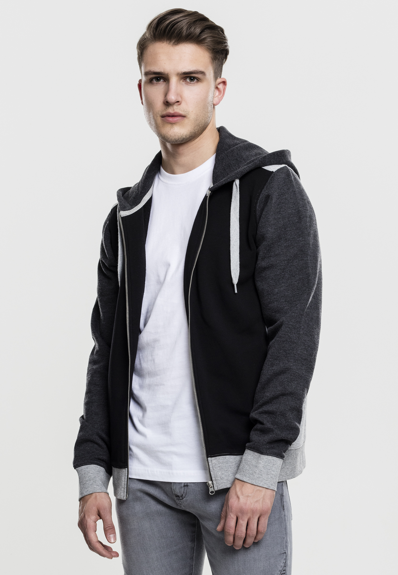 3-Tone Hooded Zipper With Black/Grey/Charcoal Hood