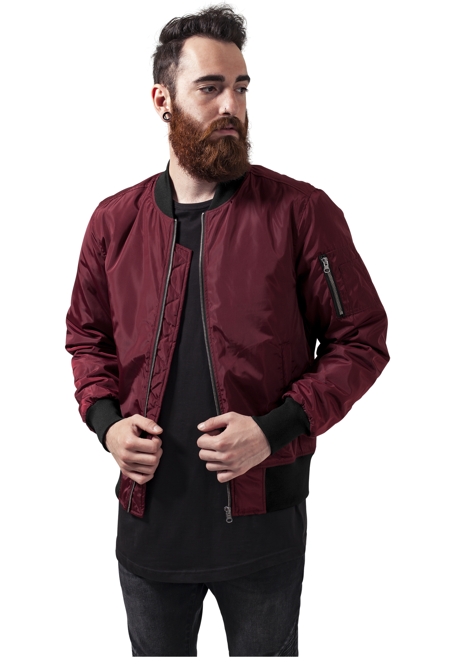 2-Tone Bomber Jacket Burgundy/black