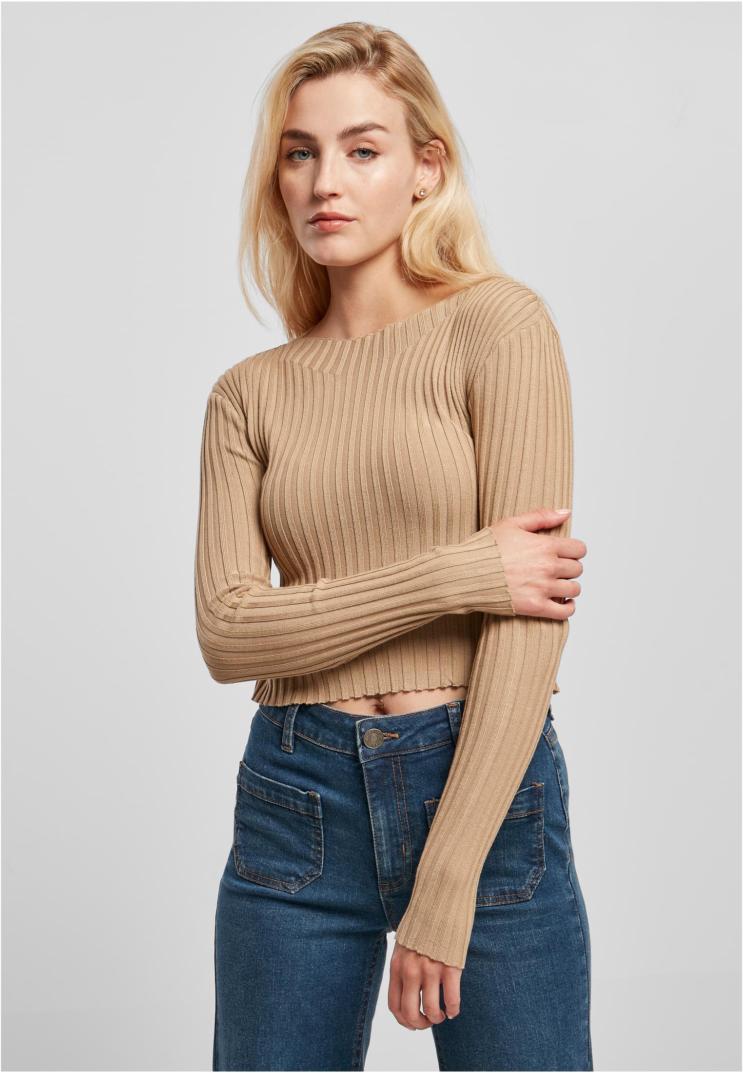 Women&#039;s sweater with short rib knit - beige