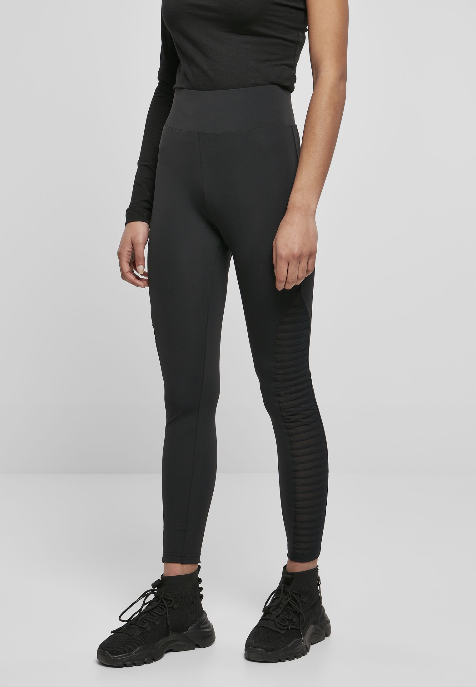 Womens Highwaist Biker Tech Mesh Leggings - Black