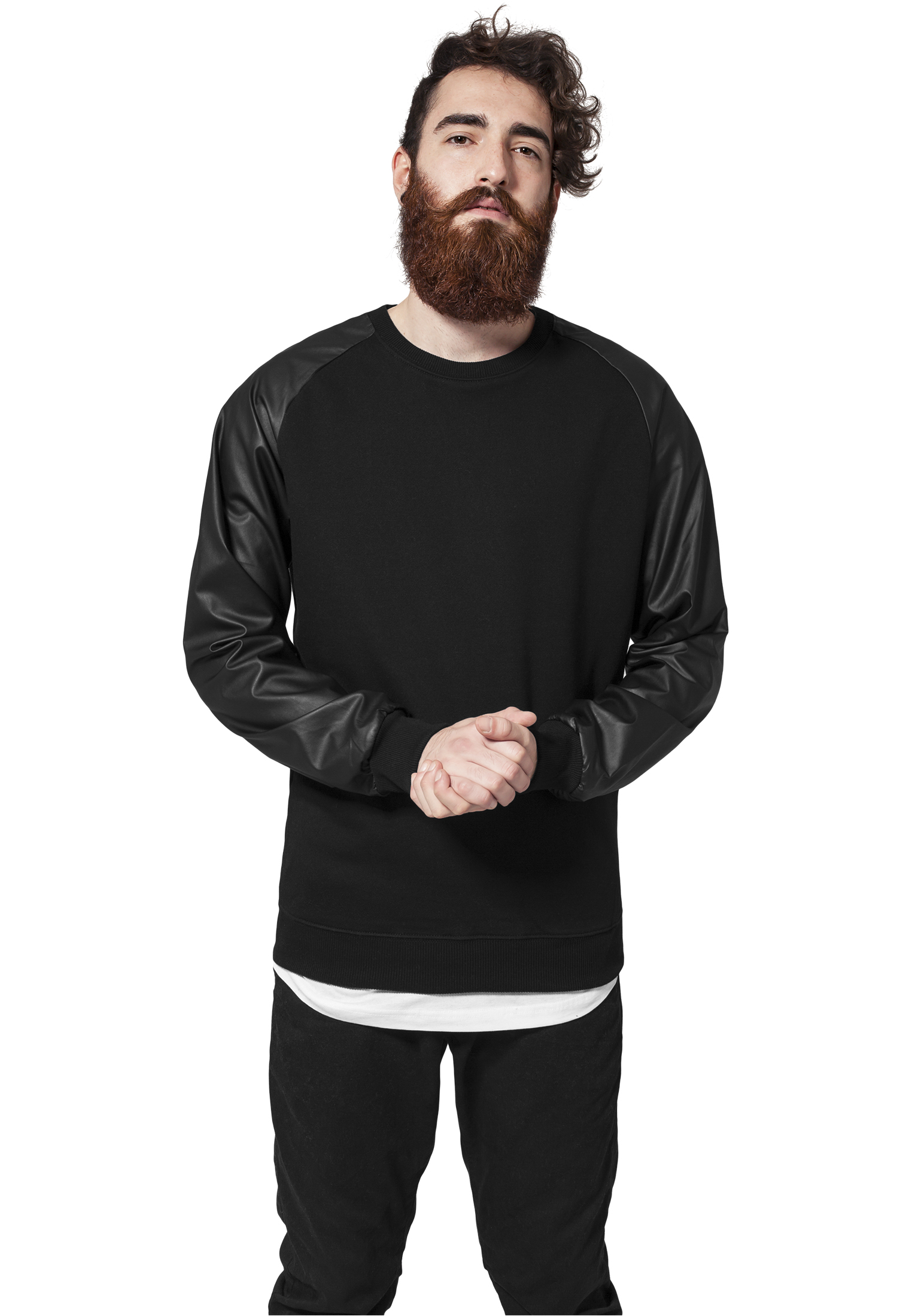 Imitation Raglan Leather Crew blk/blk