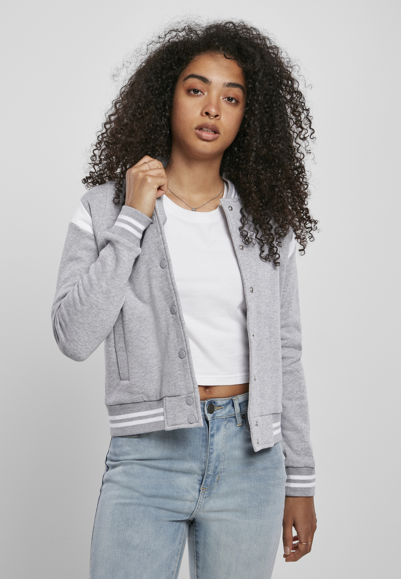 Women's Organic College Sweat Jacket Sweatshirt Grey/White