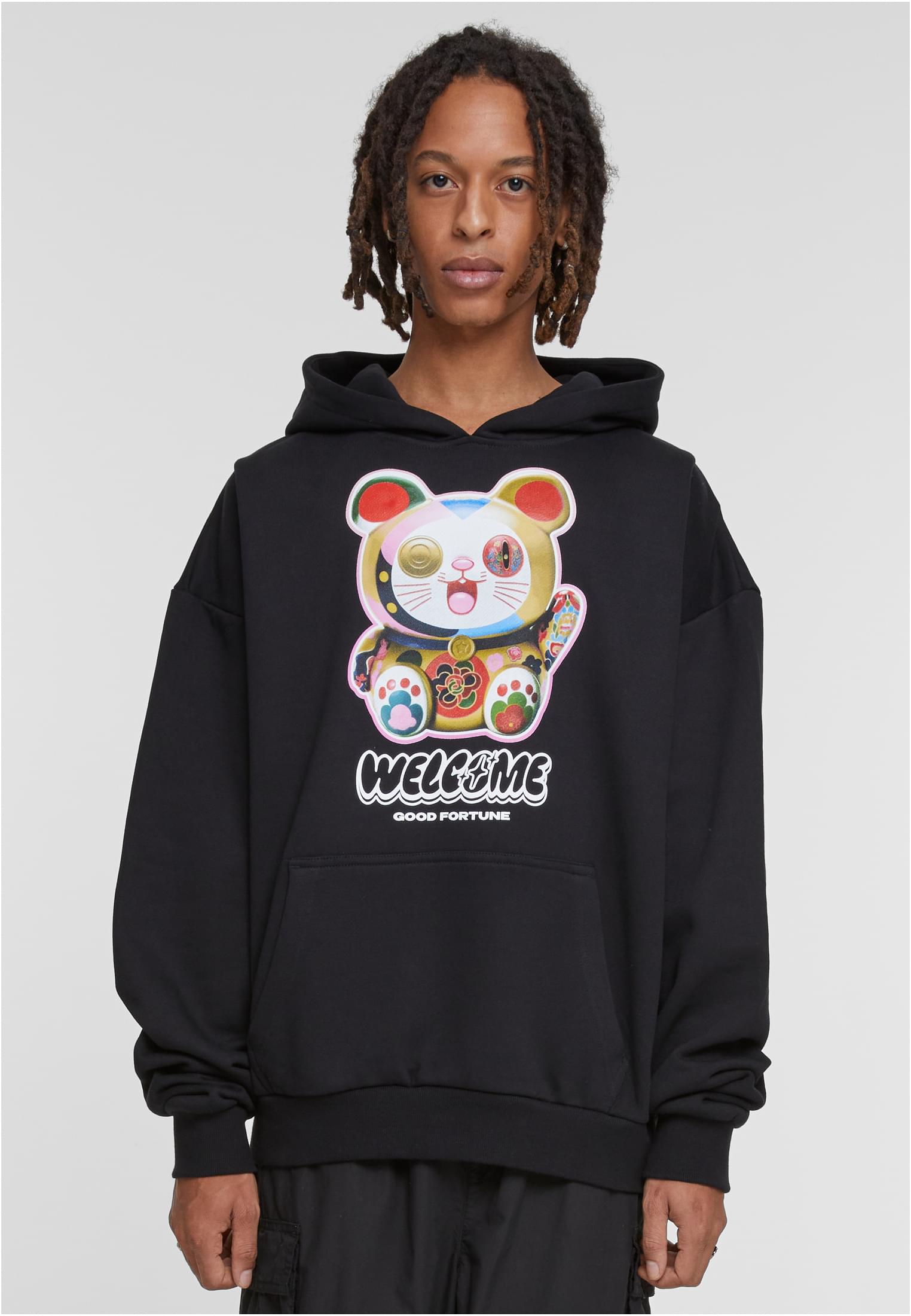 Men&#039;s Welcome Cat Ulrta Heavy Oversize Hoodie Black