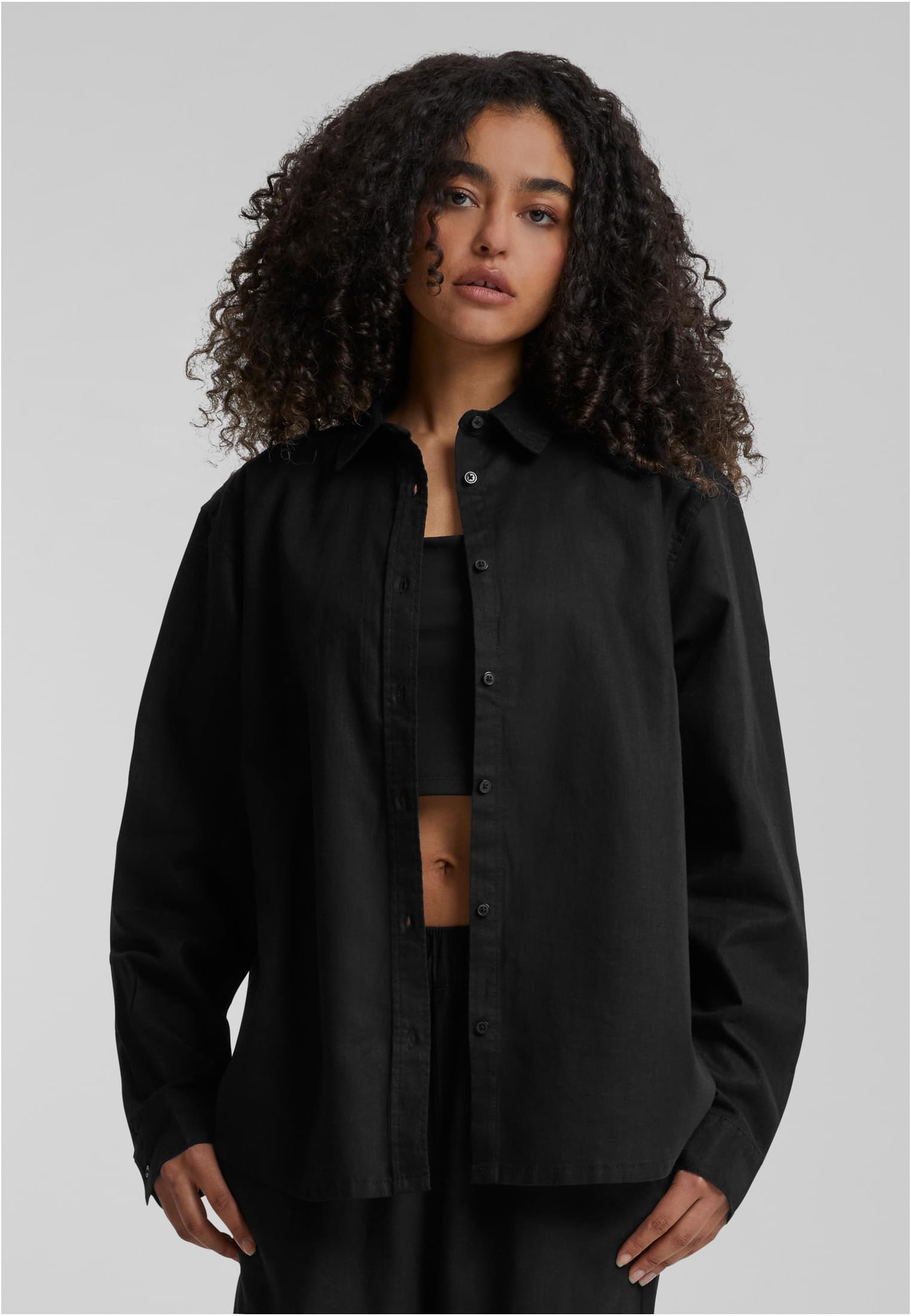 Women&#039;s linen mixed oversized shirt black