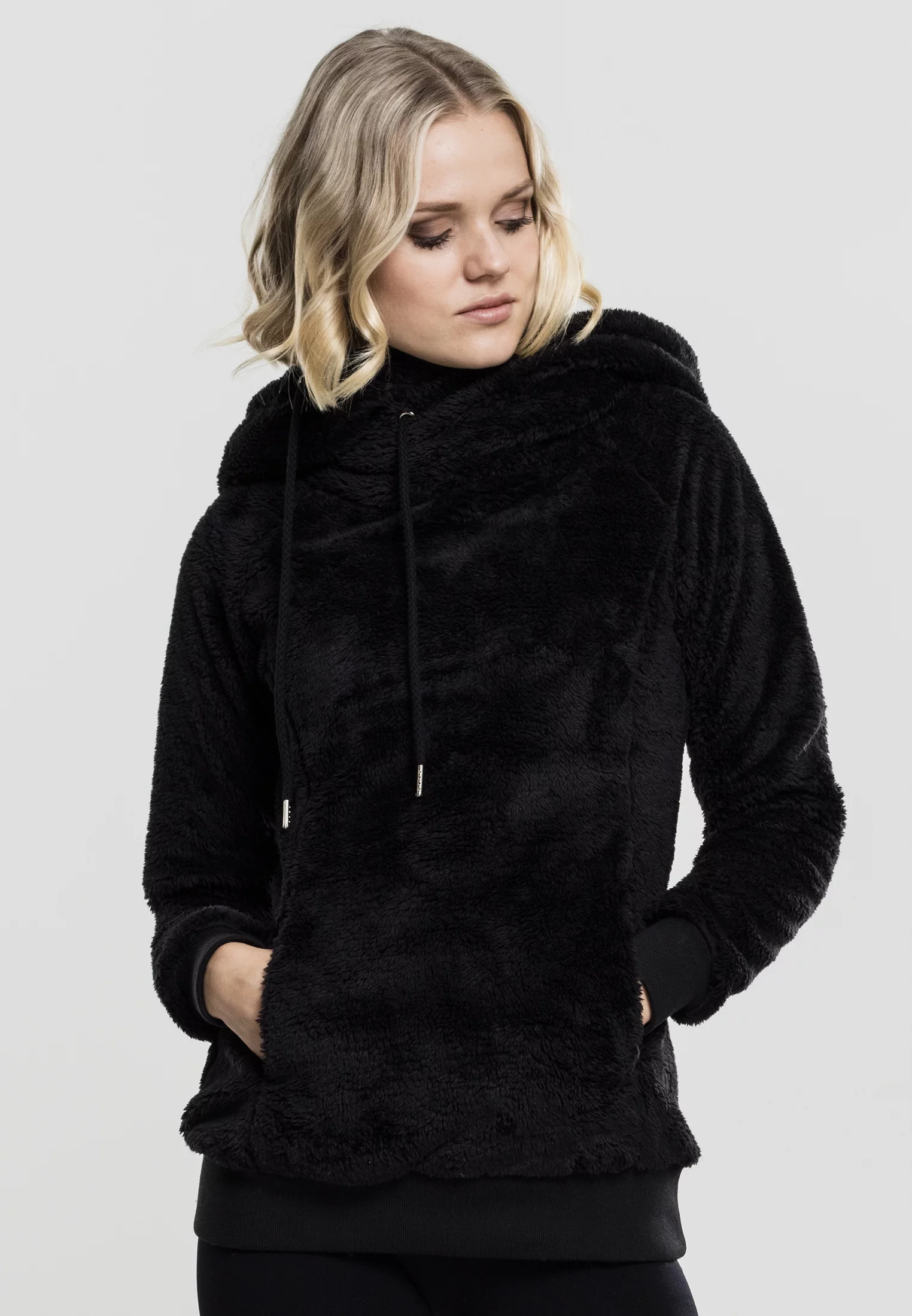 Women's Long Teddy Hoody Black