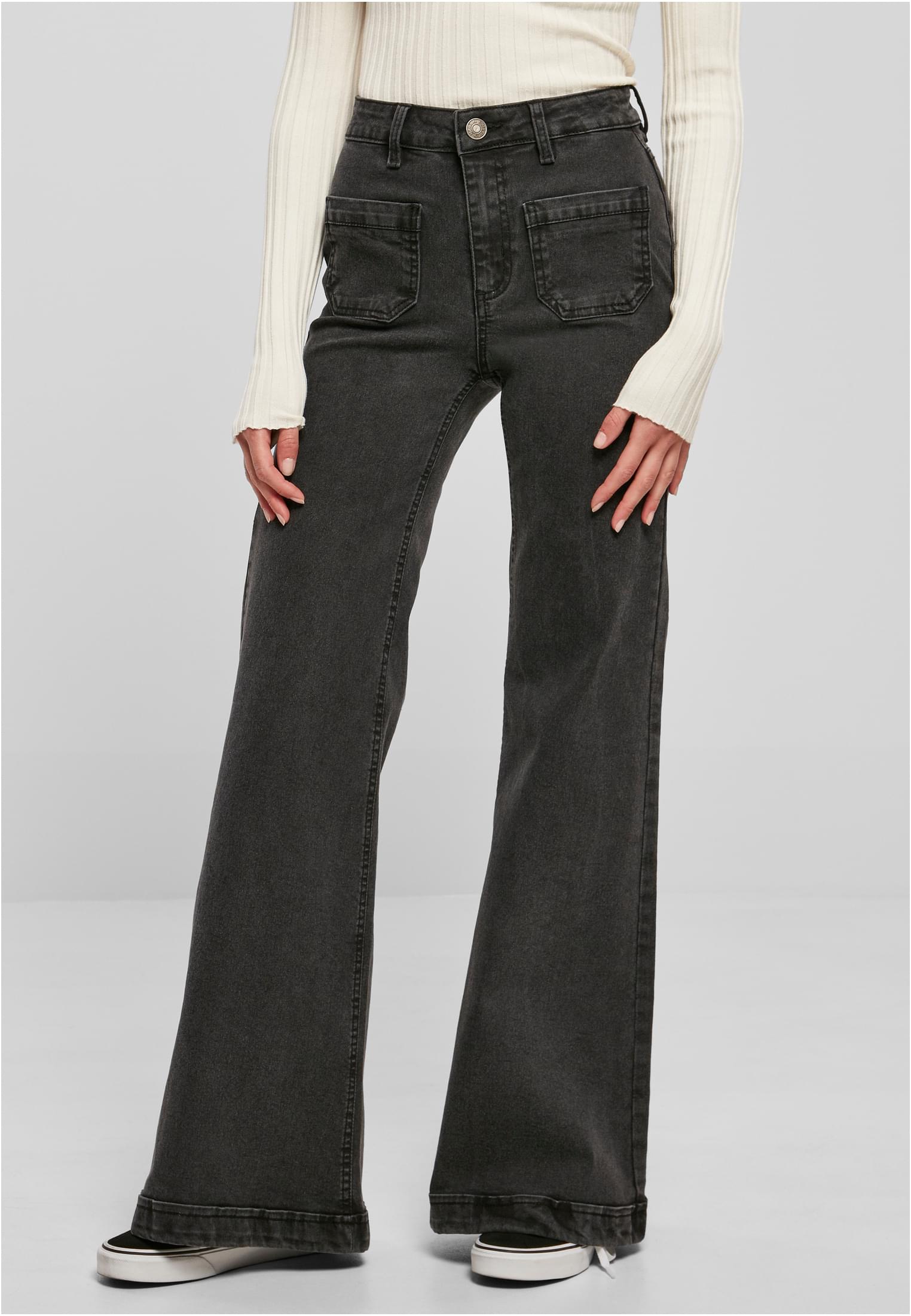 Women&#039;s Vintage Flared Denim Jeans - Black