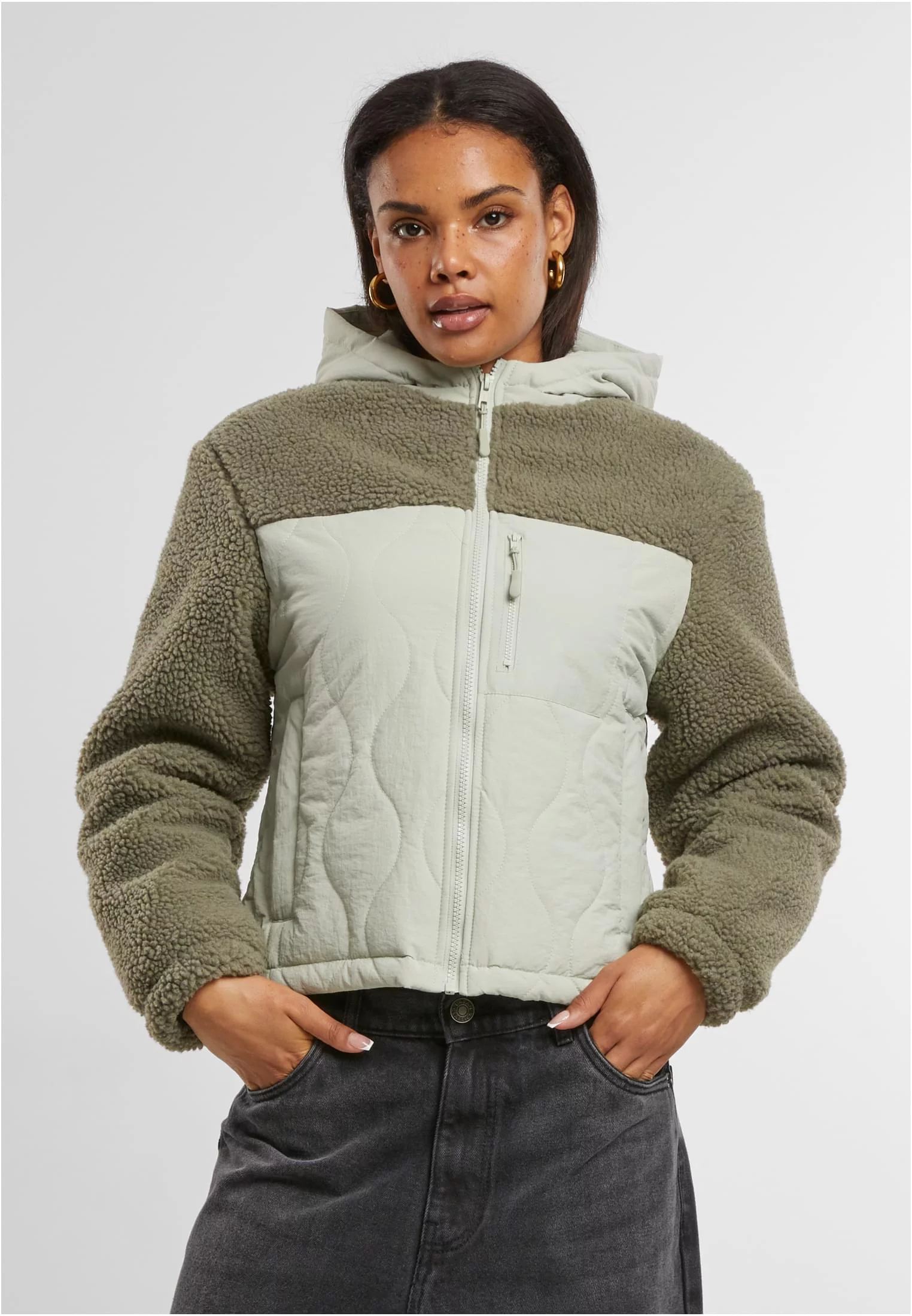 Womens jacket Sherpa Crinkle Nylon Mix light green/stone green
