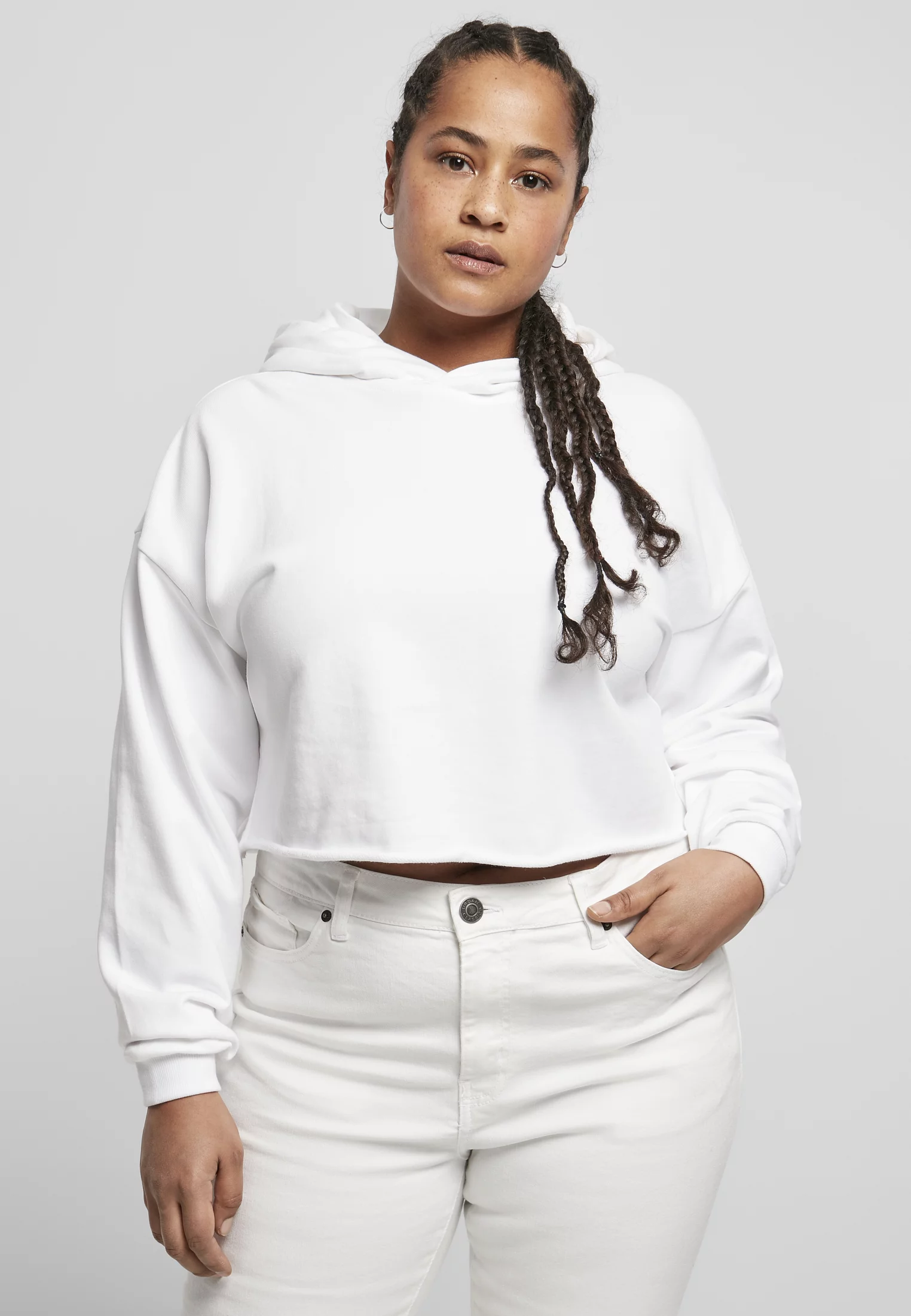 Doamnelor supradimensionate trunchiate Hoody White