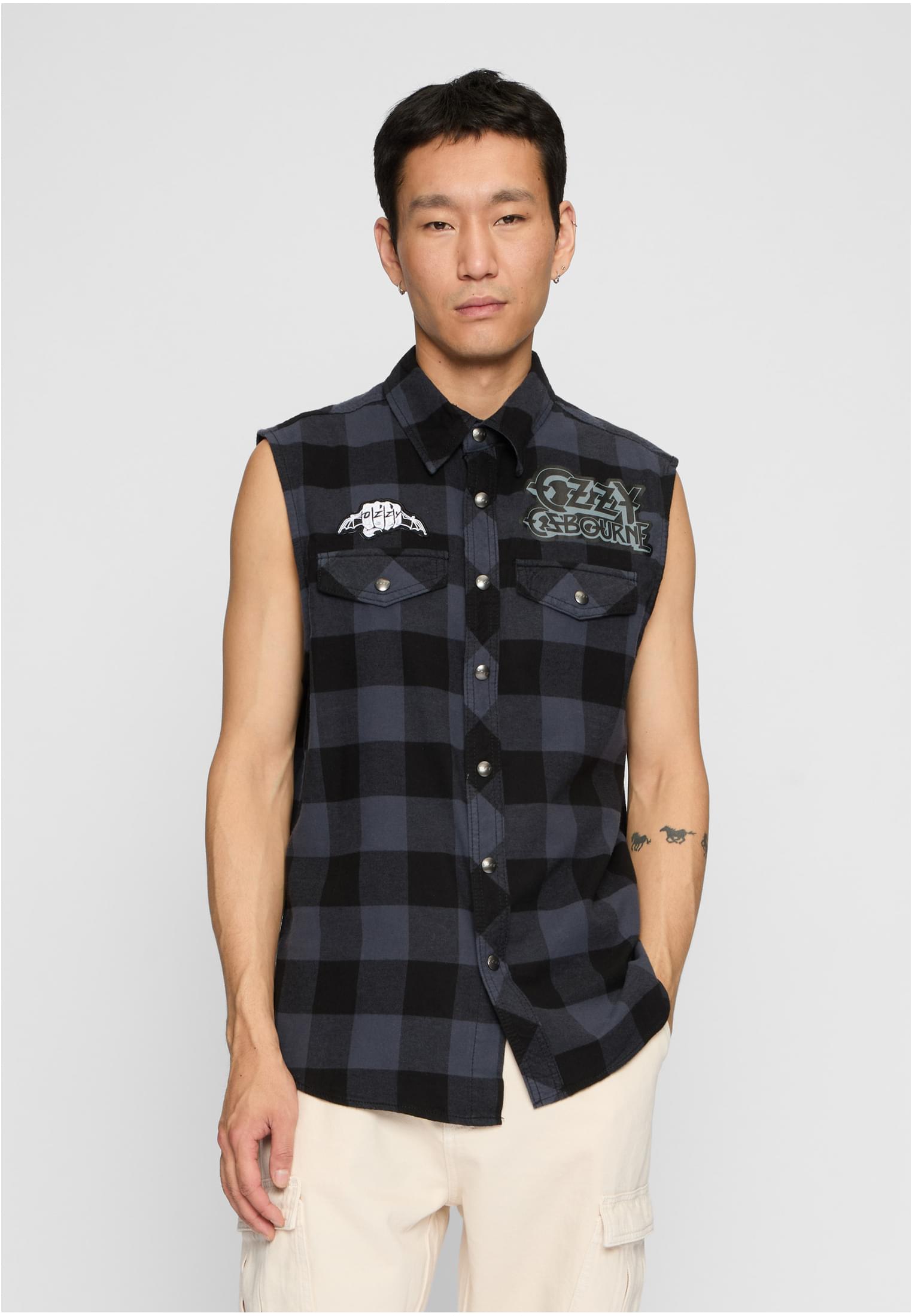 Men&#039;s sleeveless shirt Ozzy Checkshirt sleeveless black/gray