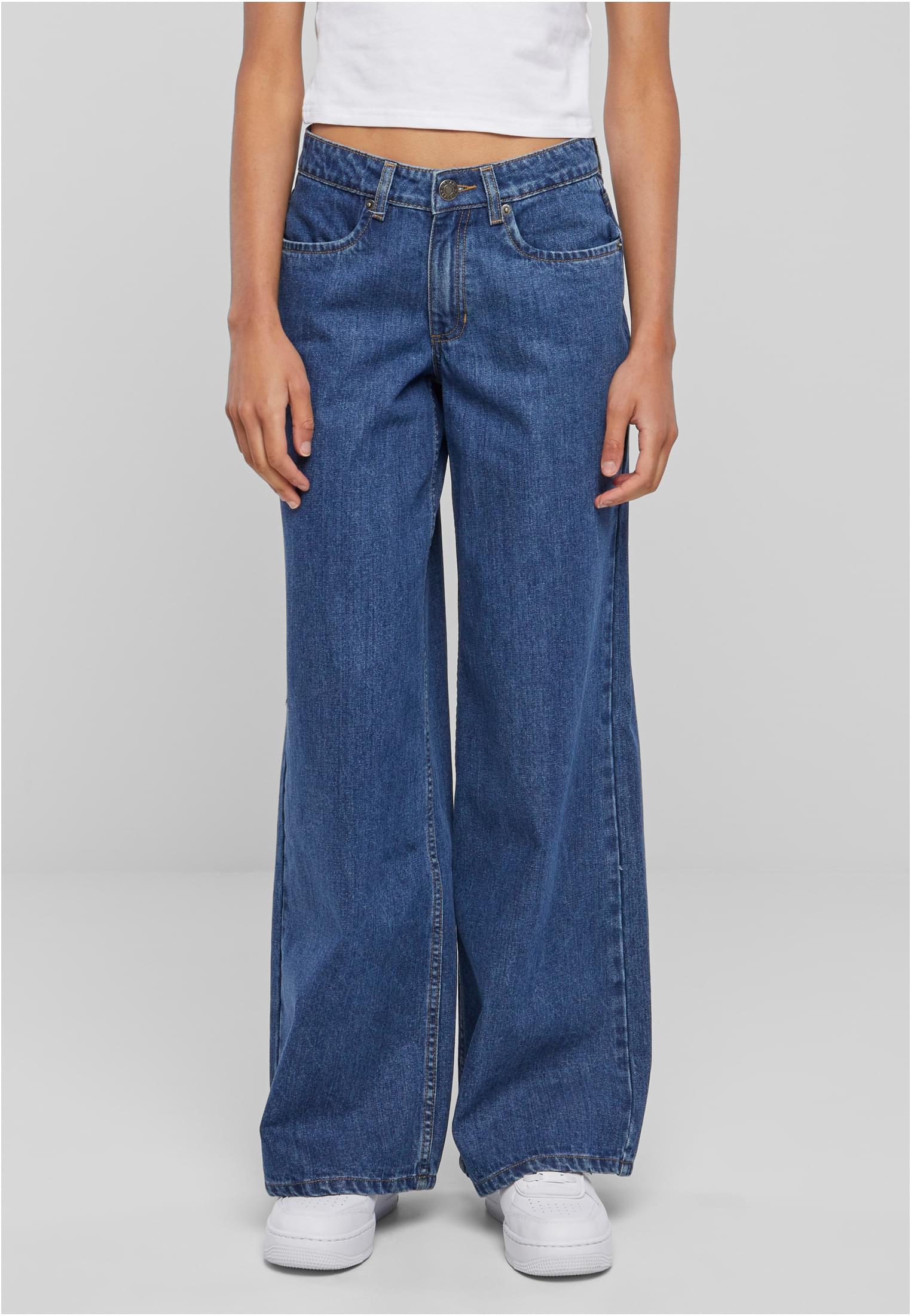 Women&#039;s Mid Waist Wide Jeans Blue