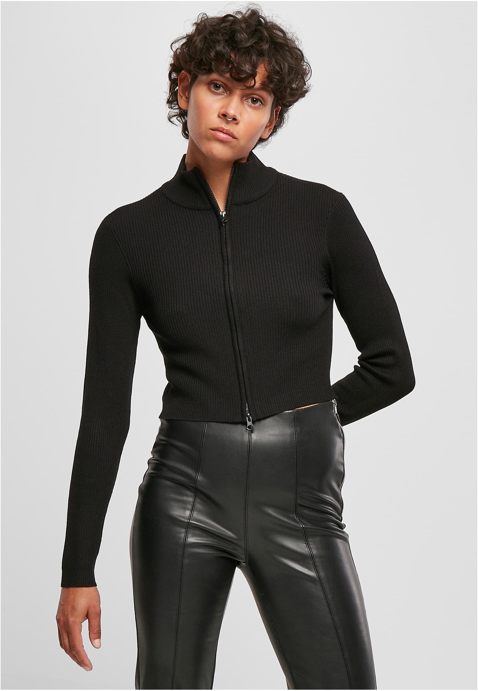 Womens sweater with cropped rib knit black
