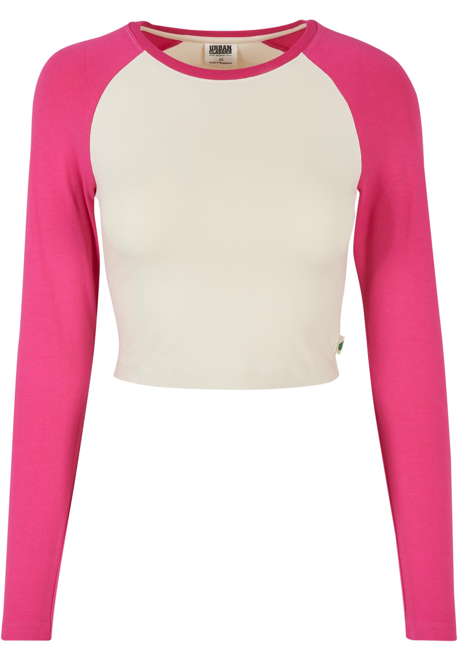 Women&#039;s Organic Cropped Retro Baseball Longsleeve Whitesand/Hibiscus Pink
