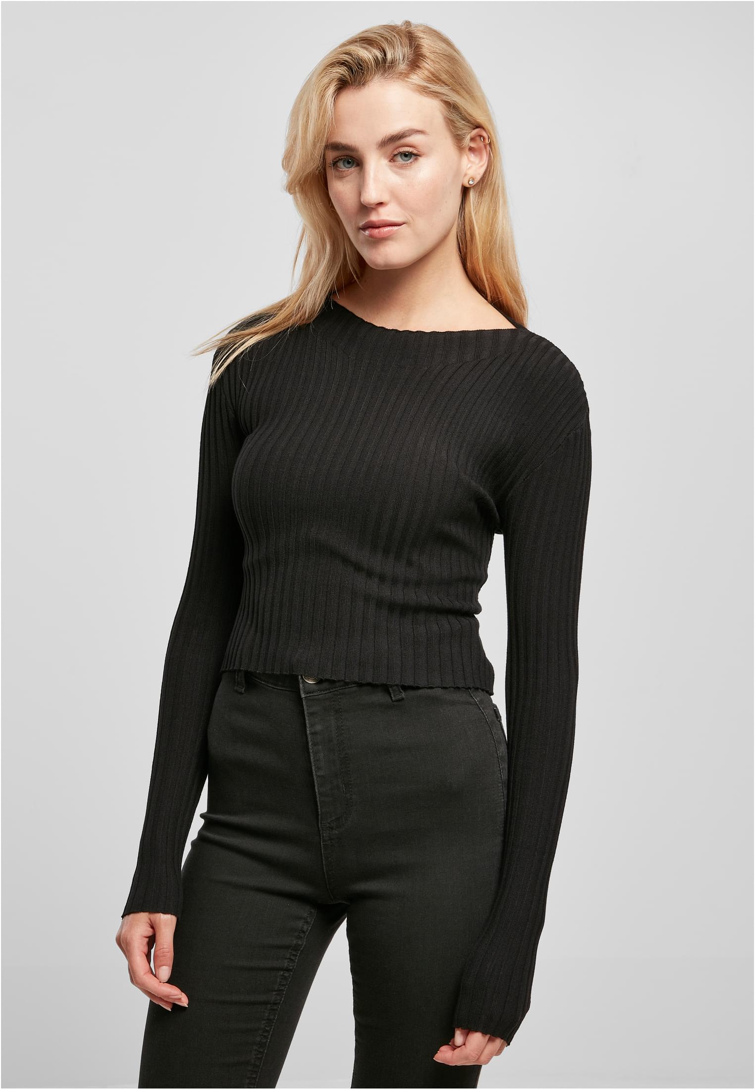 Women&#039;s sweater with short rib knit - black