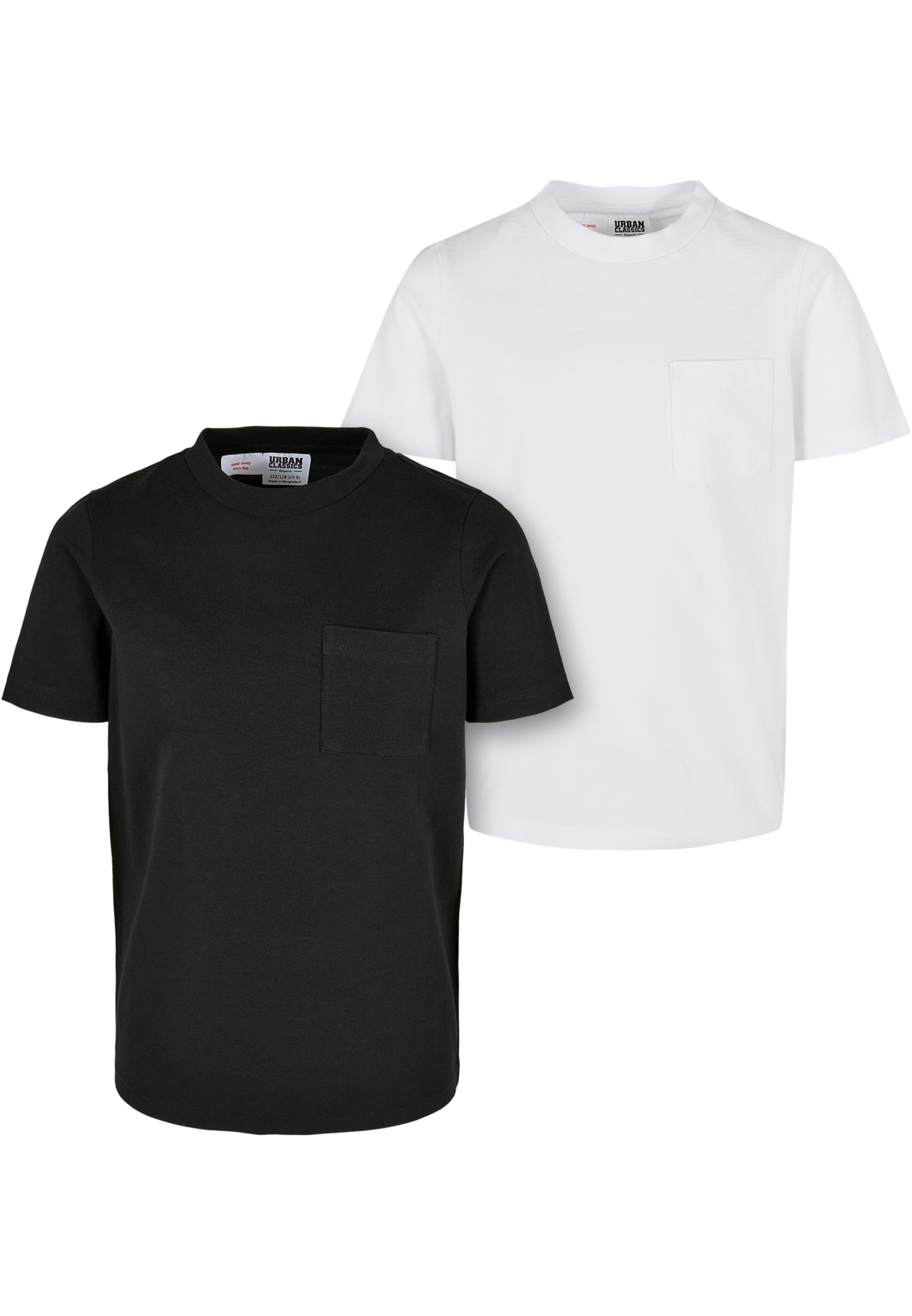 Boys' basic pocket t-shirt made of organic cotton, 2 packs, black/white