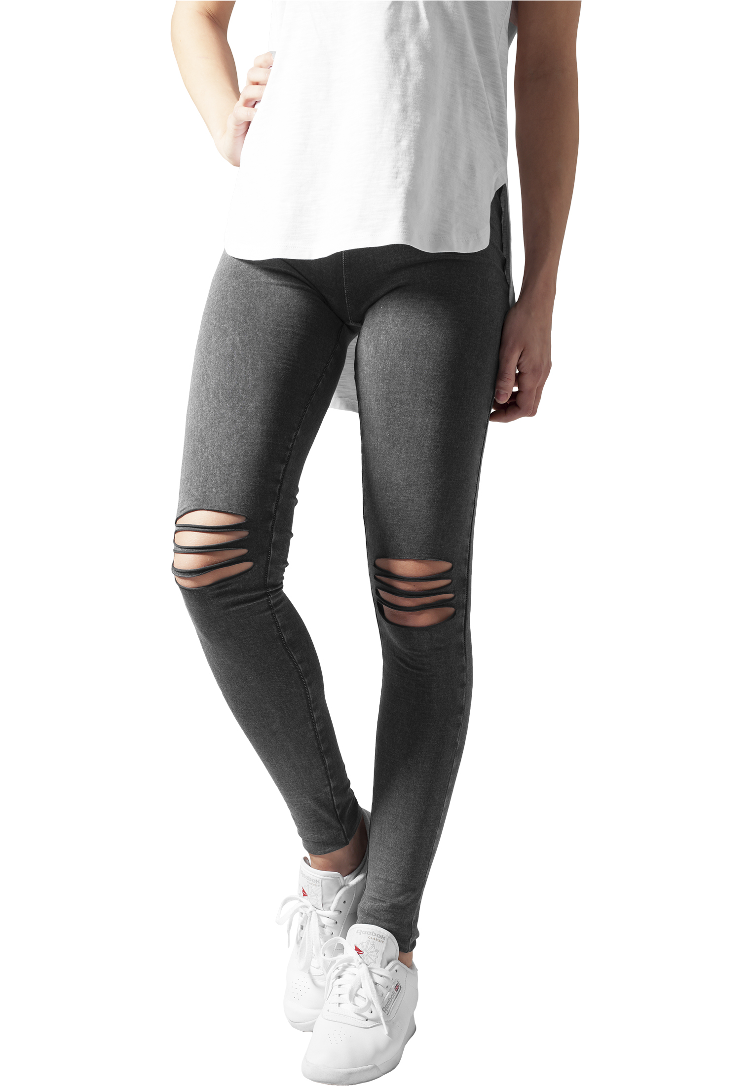 Women&#039;s Cut Knee Leggings Acid Black