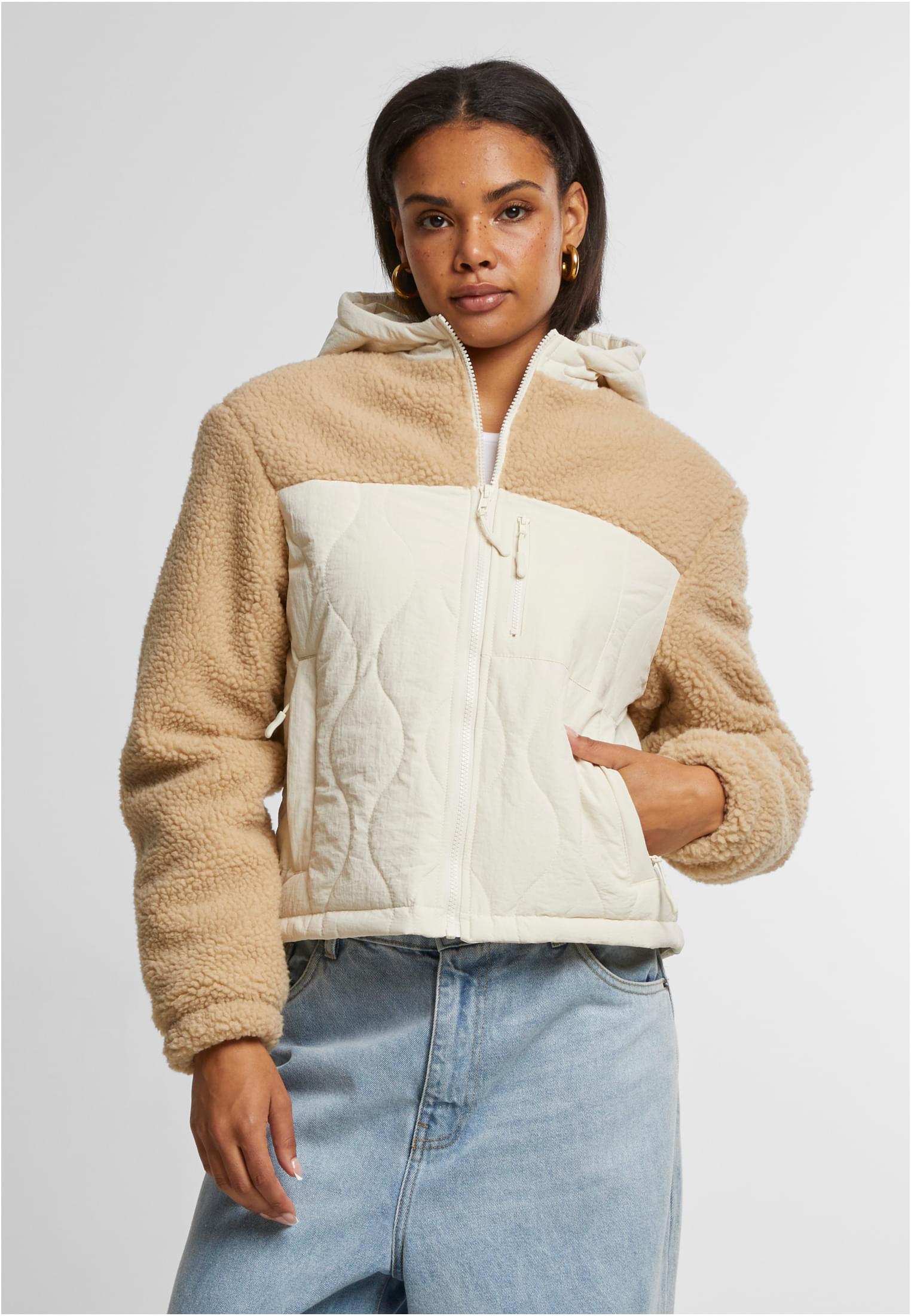Womens jacket Sherpa Crinkle Nylon Mix beige/cream