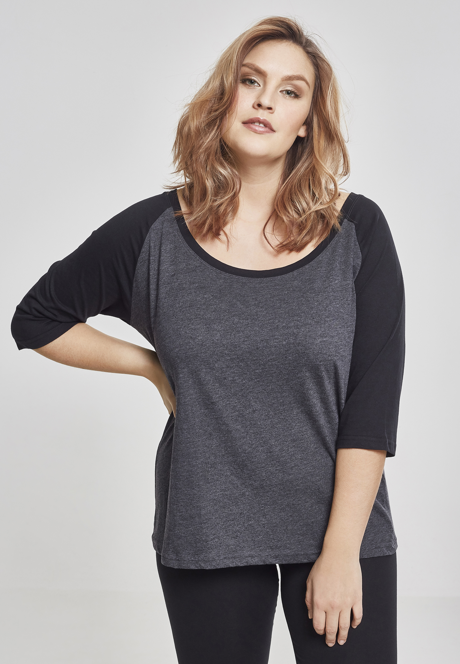 Women's 3/4 contrasting raglan t-shirt charcoal/black