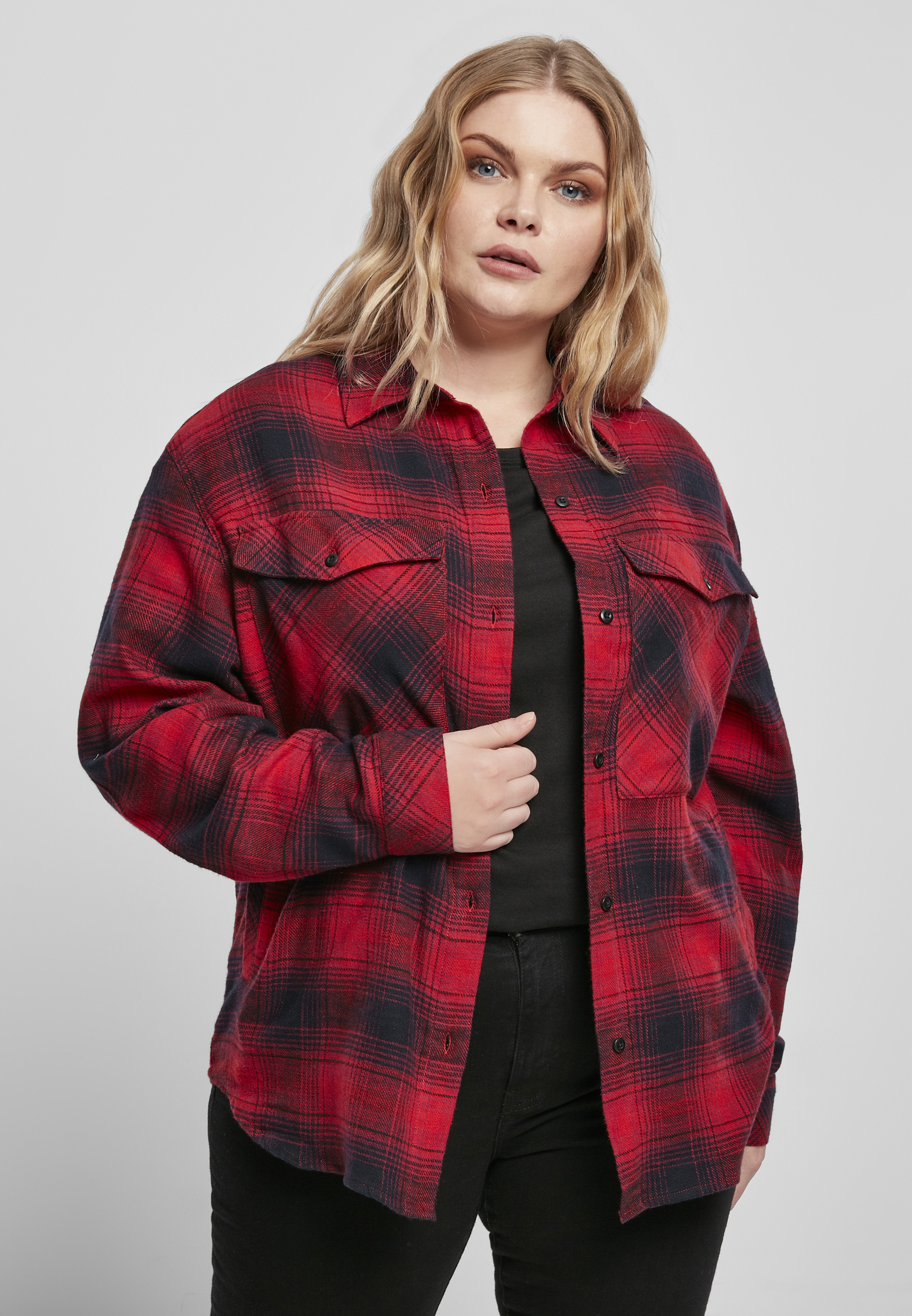 Women's Check Overshirt Navy Blue/Red