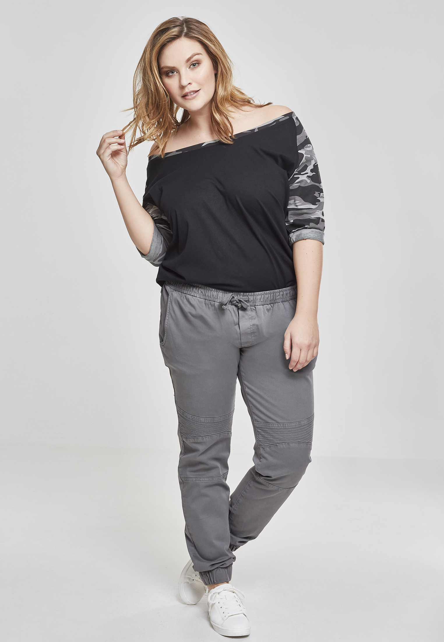 Doamnelor 3 / 4 Contrast Raglan Tee negru / darkcamo