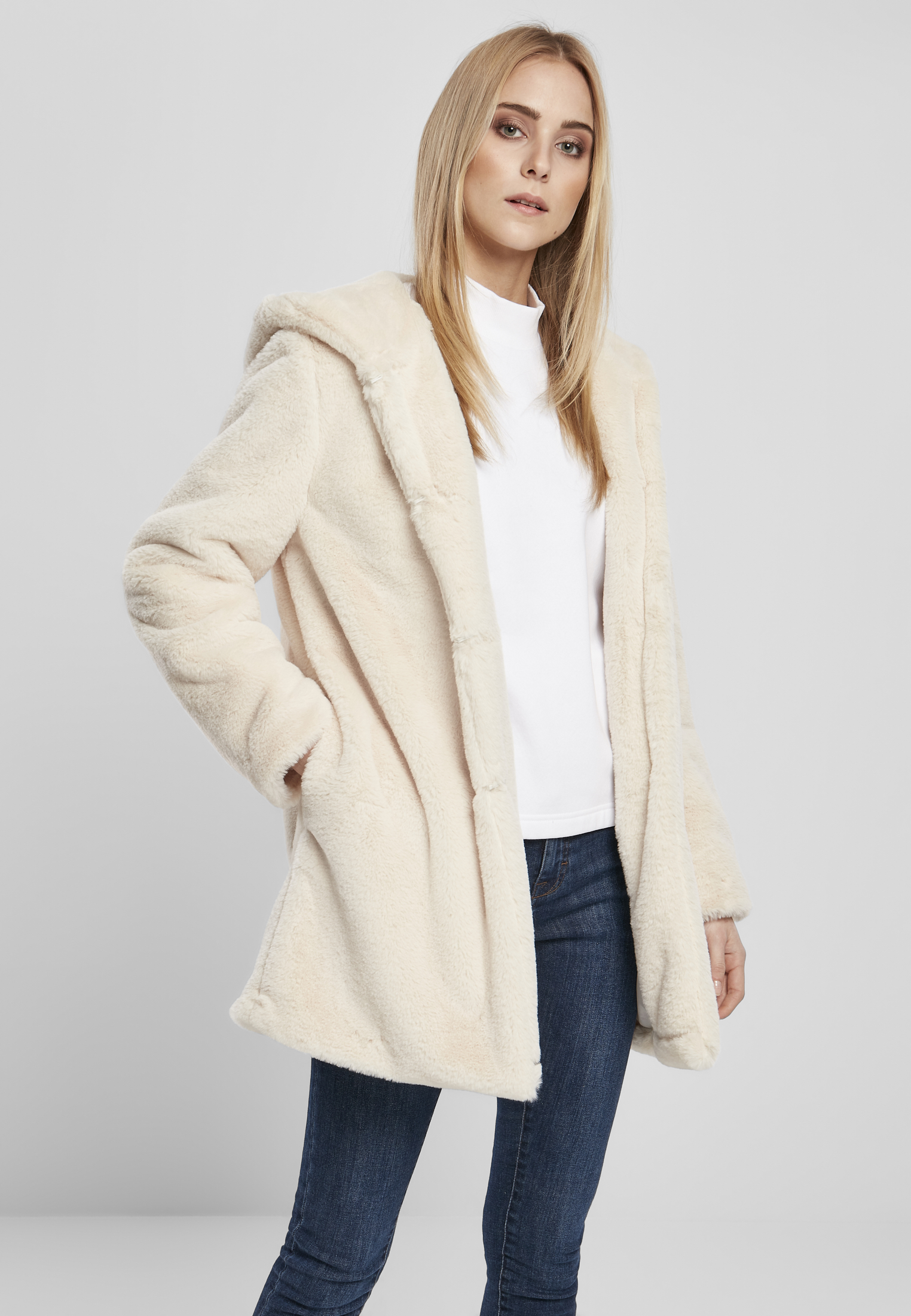 Womens teddy bear coat with hood in white