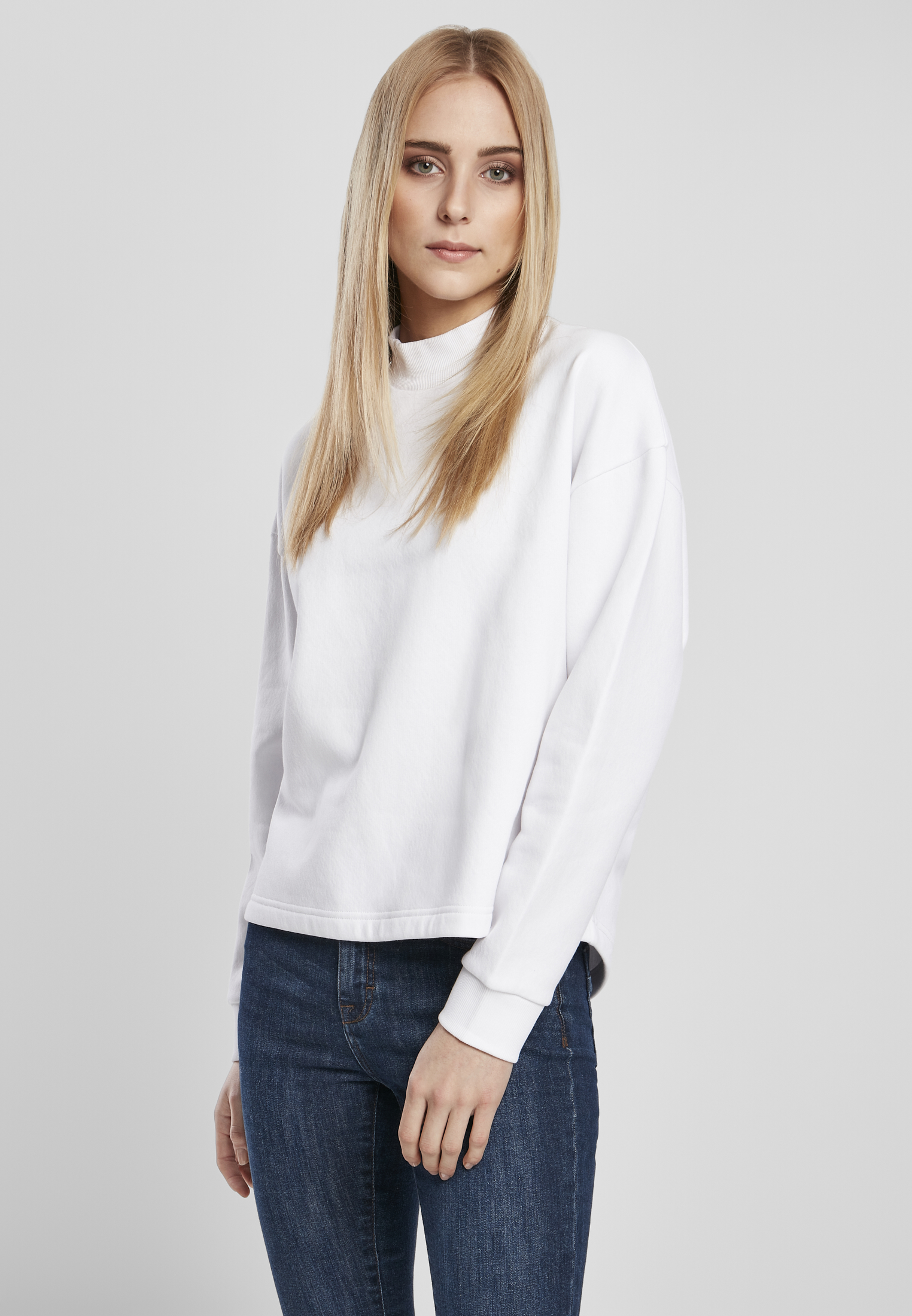Women&#039;s Oversized High Neck Crew White