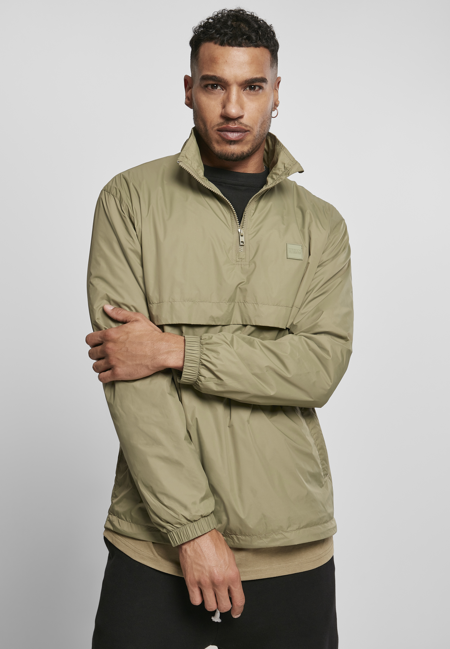 Stand Up Collar Pull Over Jacket Khaki