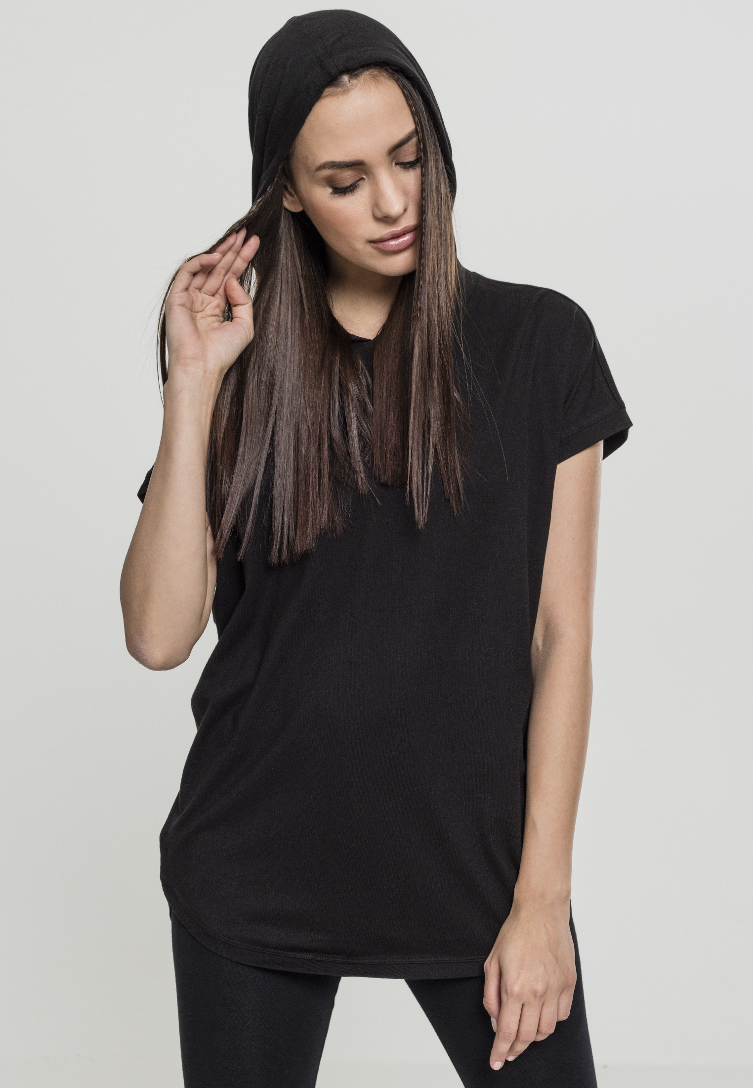 Women&#039;s sleeveless jersey with hood black