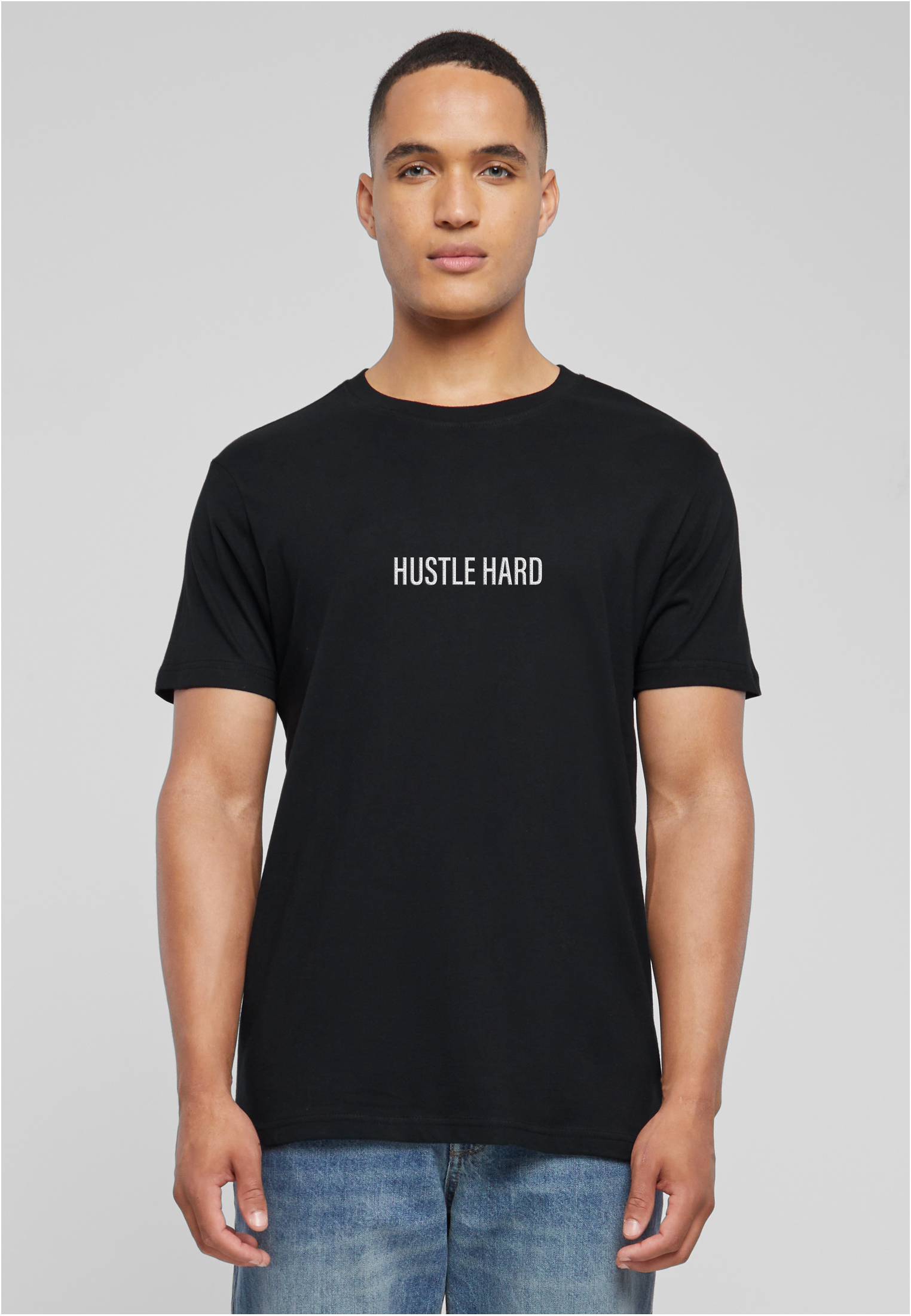 Men&#039;s T-shirt Hustle Wording EMB Tee black