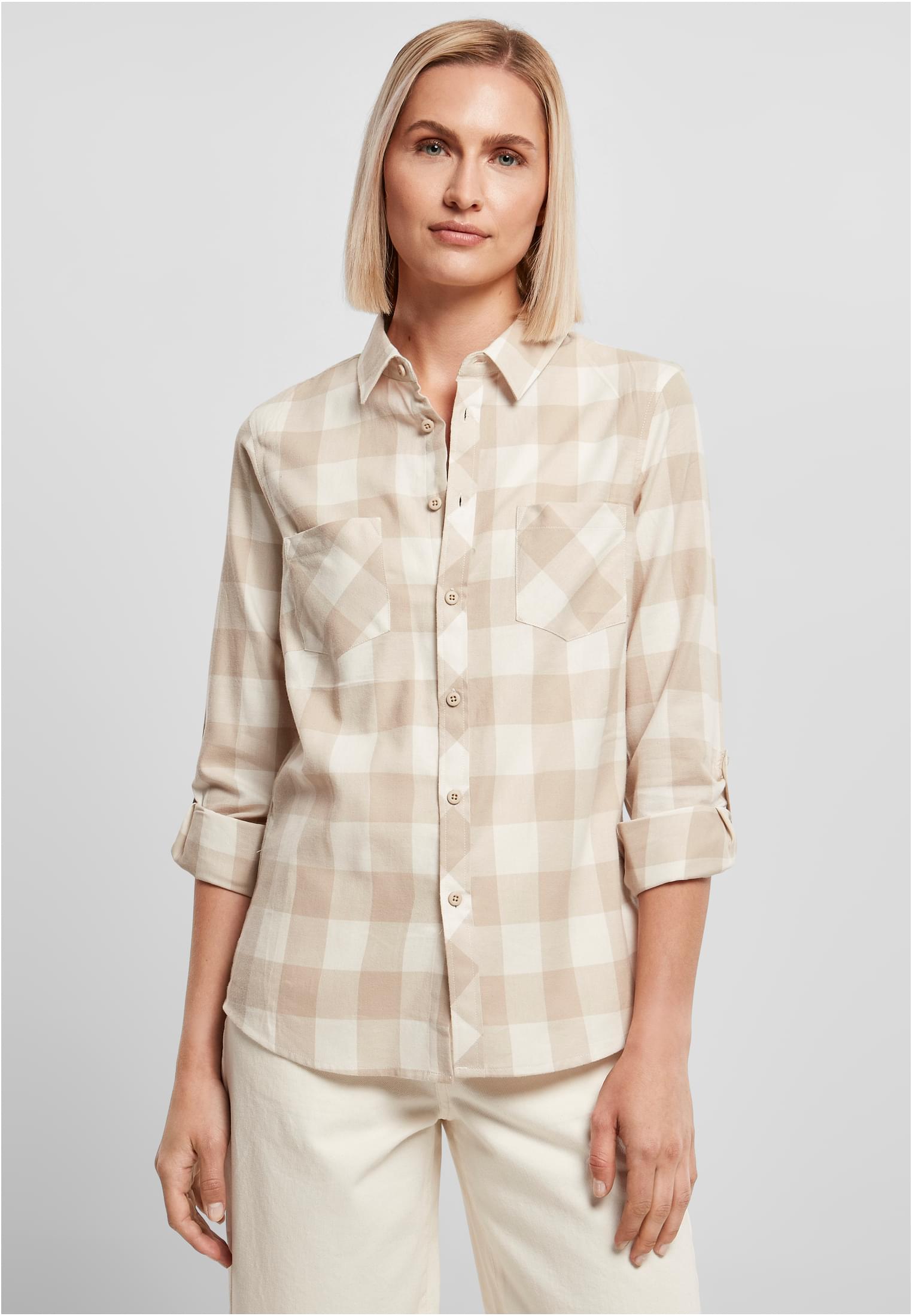 Ladies Turnup Checked Flanell Shirt whitesand/lighttaupe