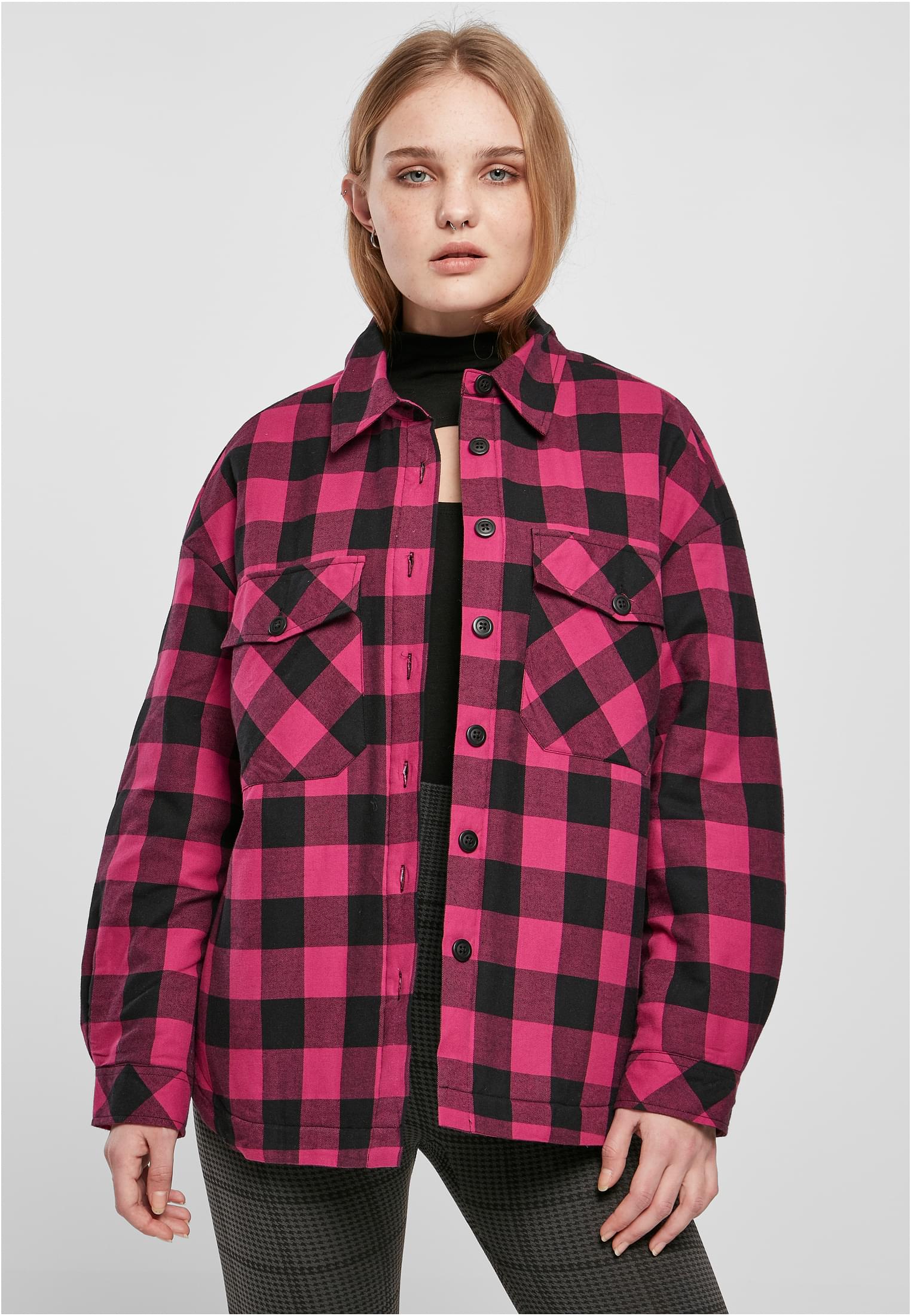 Women&#039;s flannel padded overshirt wildpurple/black