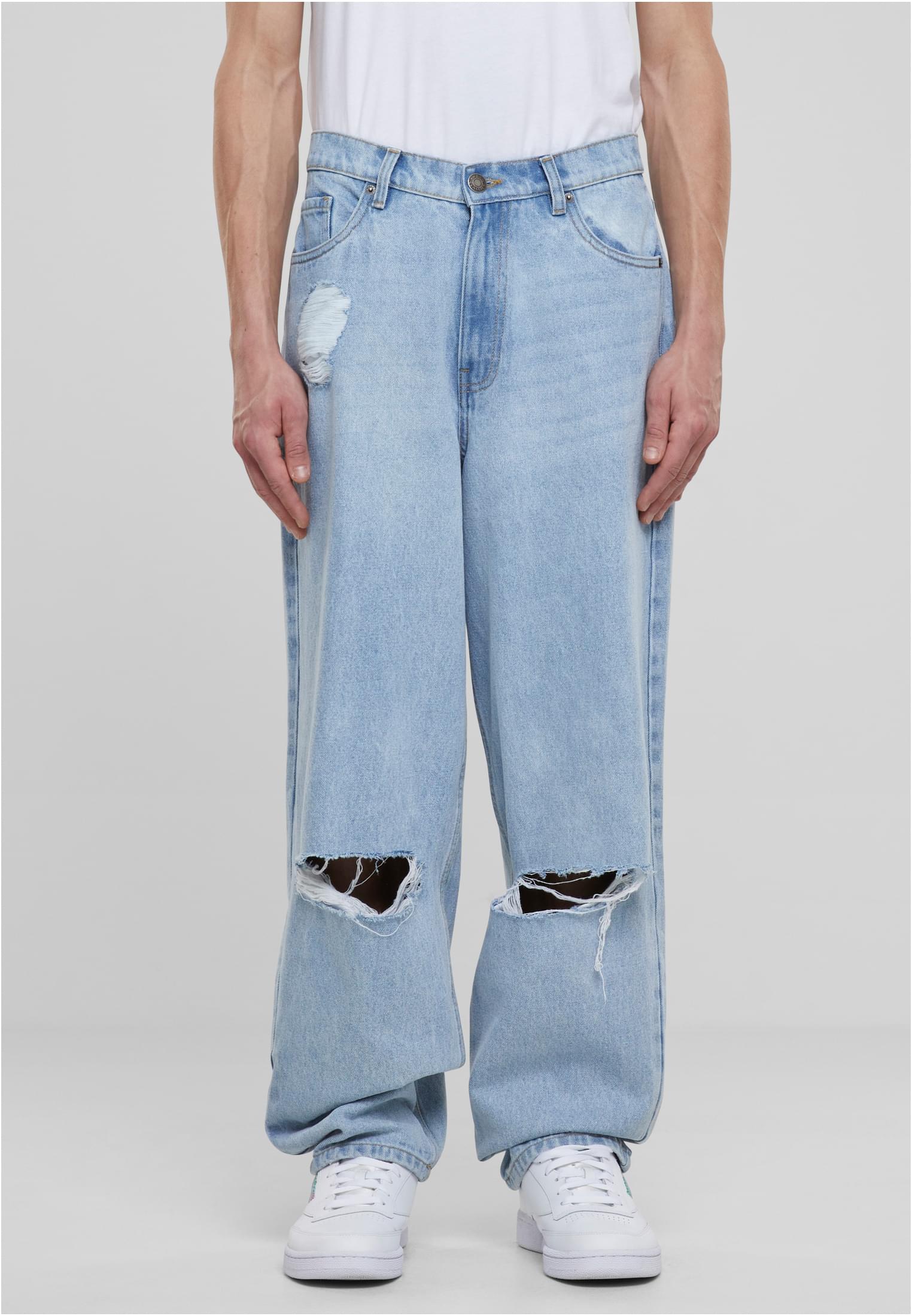 Men&#039;s Heavy Ounce Knee Cut Baggy Jeans Blue