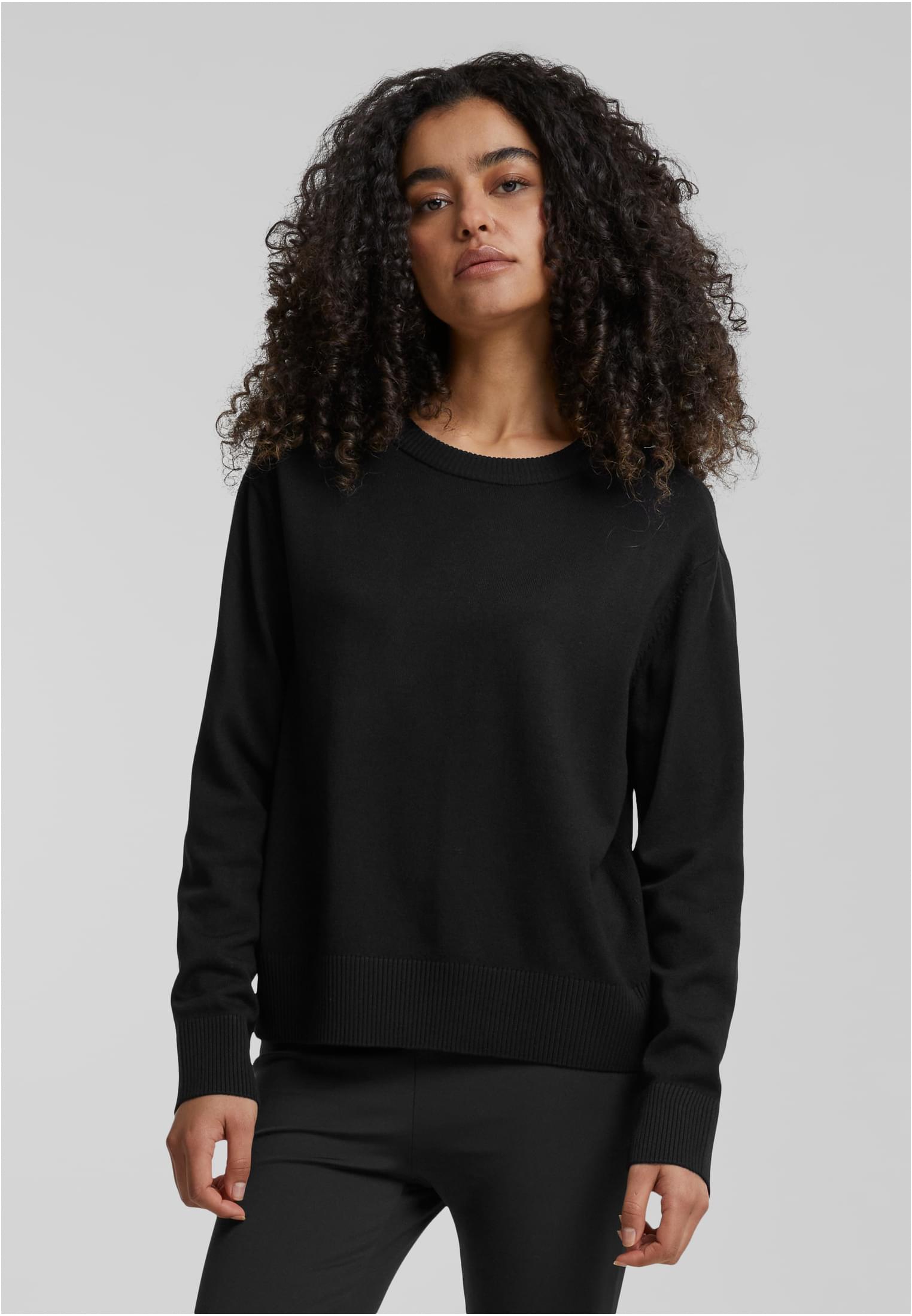 Women&#039;s knitted sweater with a round neckline black