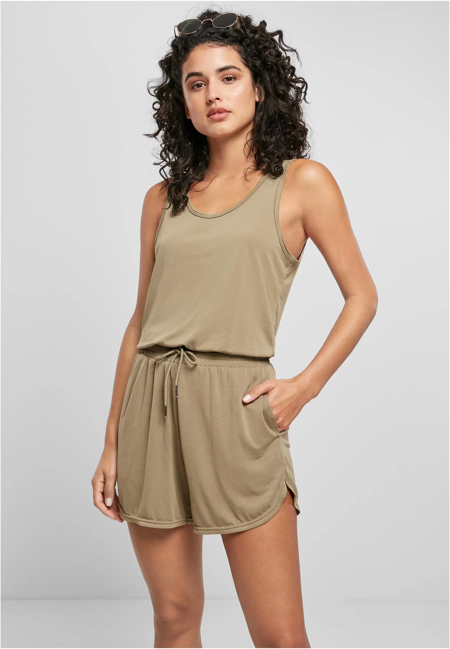 Doamnelor scurt Sleevless Modal Jumpsuit Khaki
