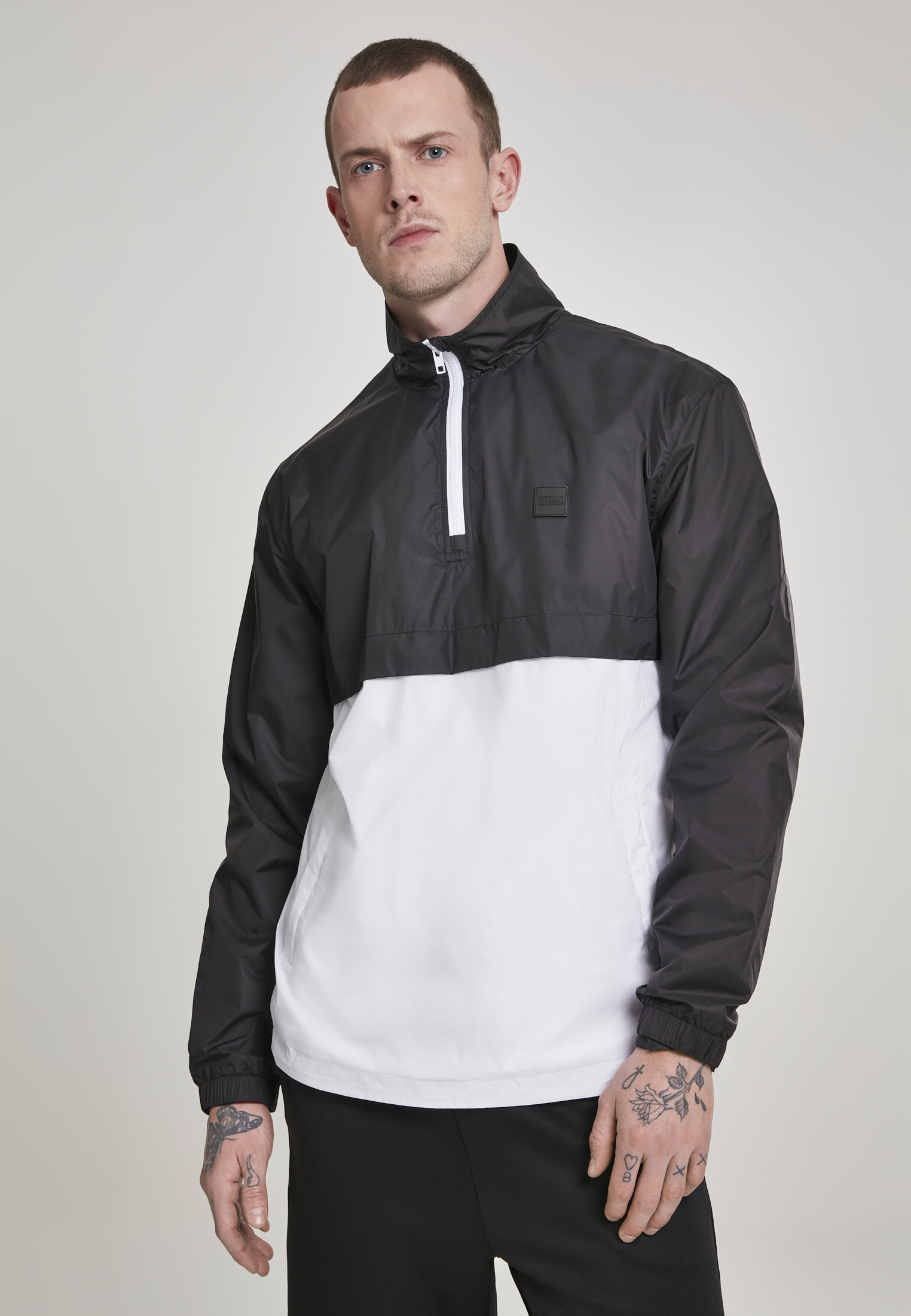 Stand Up Collar Pull Over Jacket Blk/wht