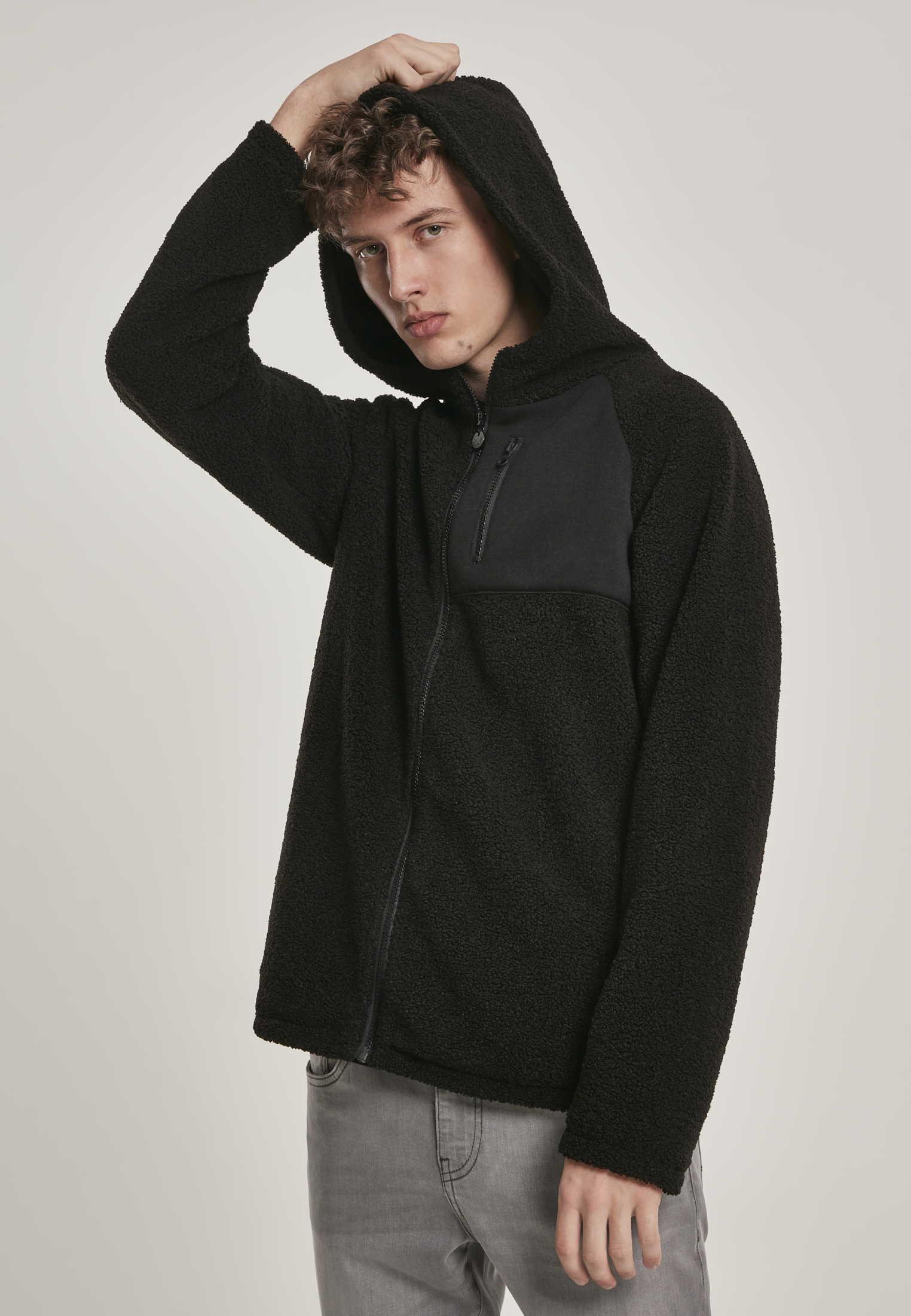 Sherpa Zip-Up Hooded Jacket Black