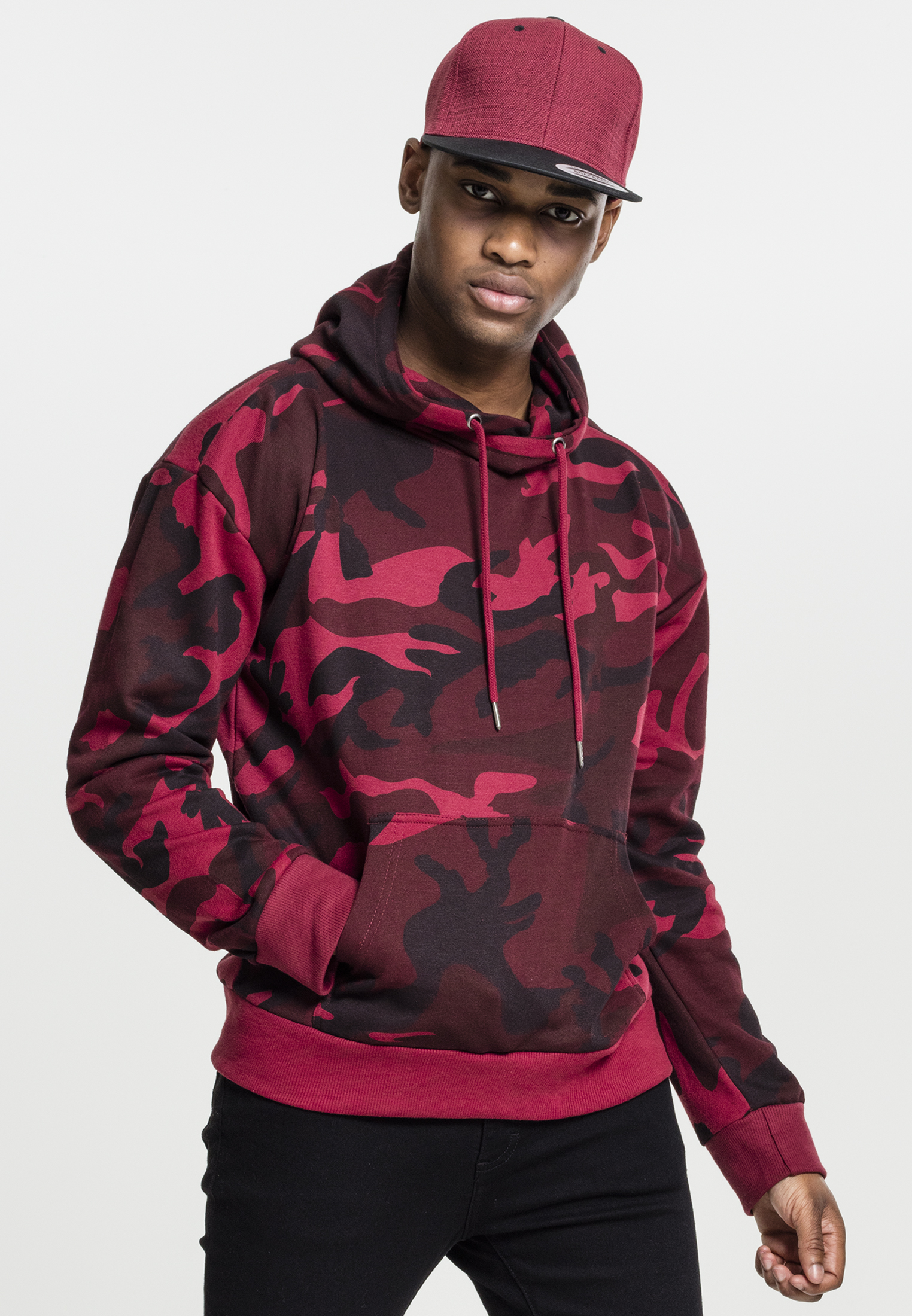 High Neck Camo Hoody Burgundy Camouflage