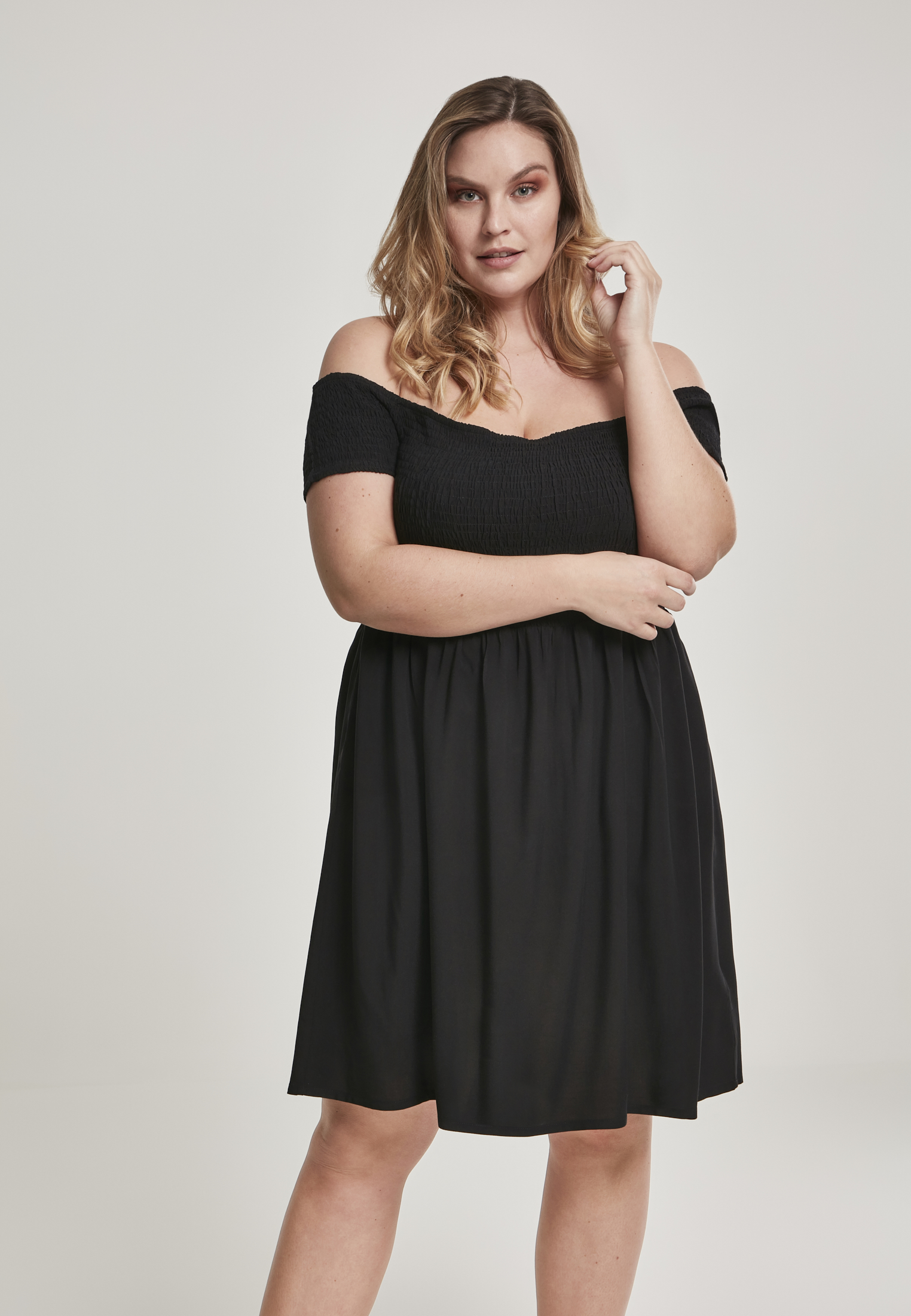 Women's Smoked Off Shoulder Dress black