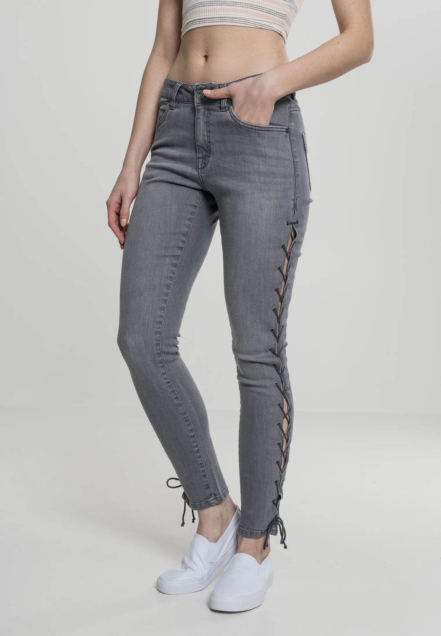 Women&#039;s denim pants Lace Up Skinny - grey