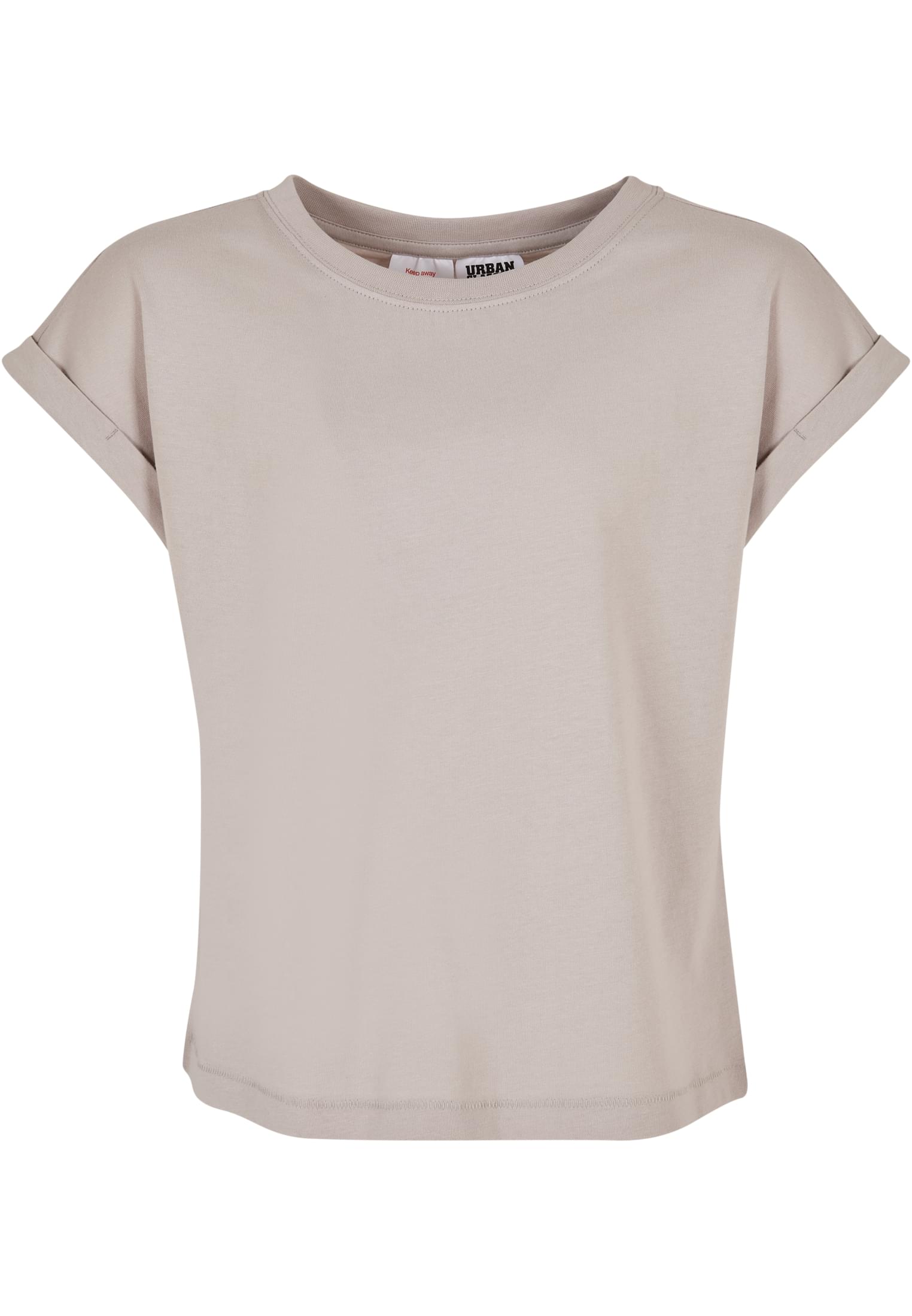 Girls&#039; organic t-shirt with extended shoulder in warm gray