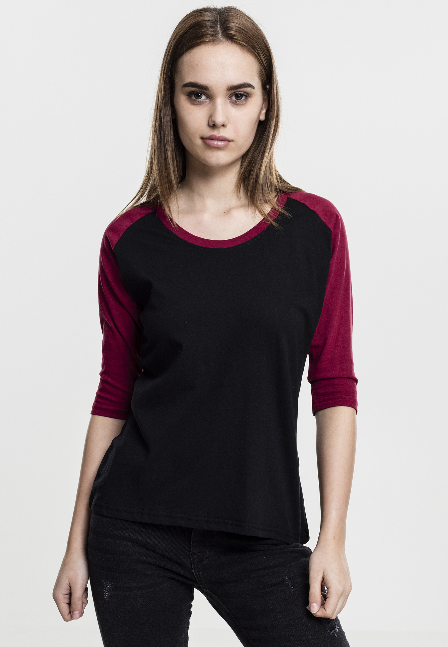 Doamnelor 3 / 4 Contrast Raglan Tee BLK / Burgundy