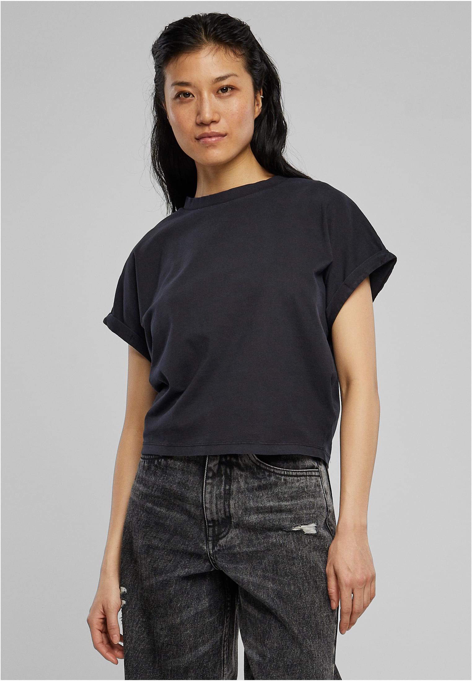 Doamnelor scurt pigment Dye Cut On Sleeve Tee Negru