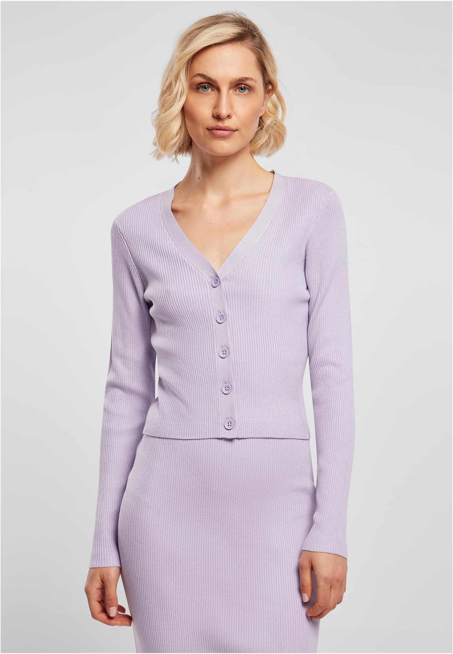 Women&#039;s cardigan with short rib knit - lilac