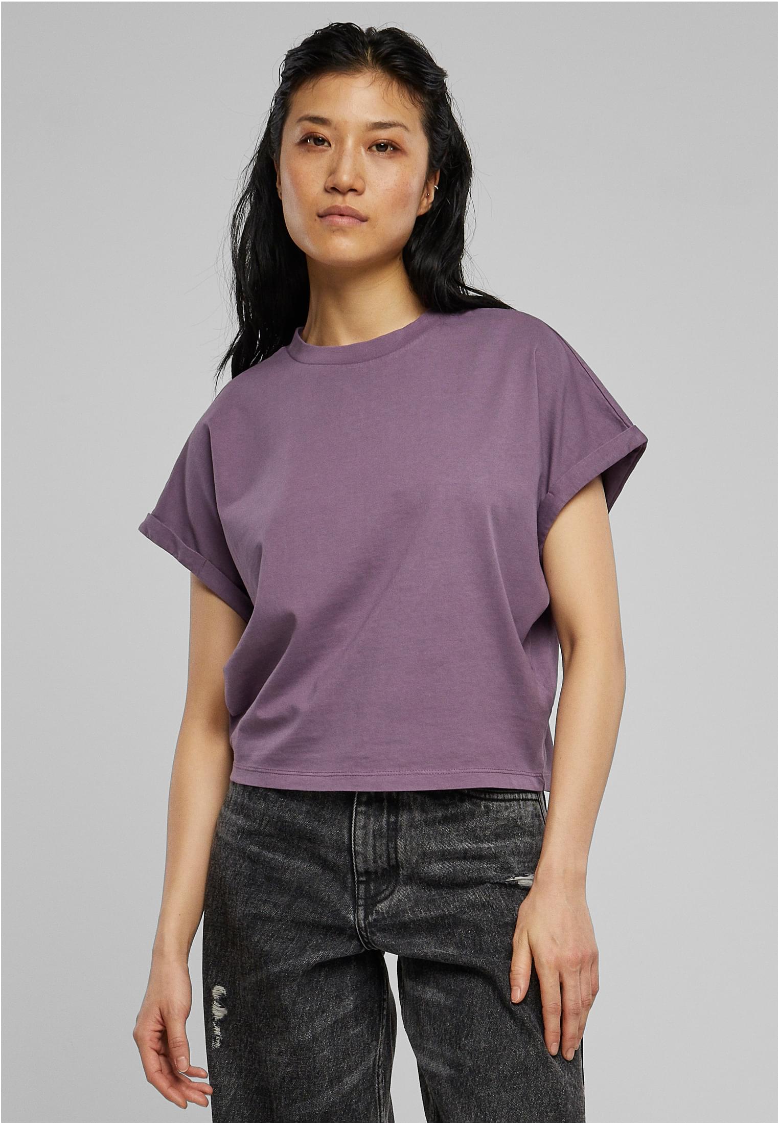 Doamnelor scurt pigment Dye Cut On Sleeve Tee Duskviolet