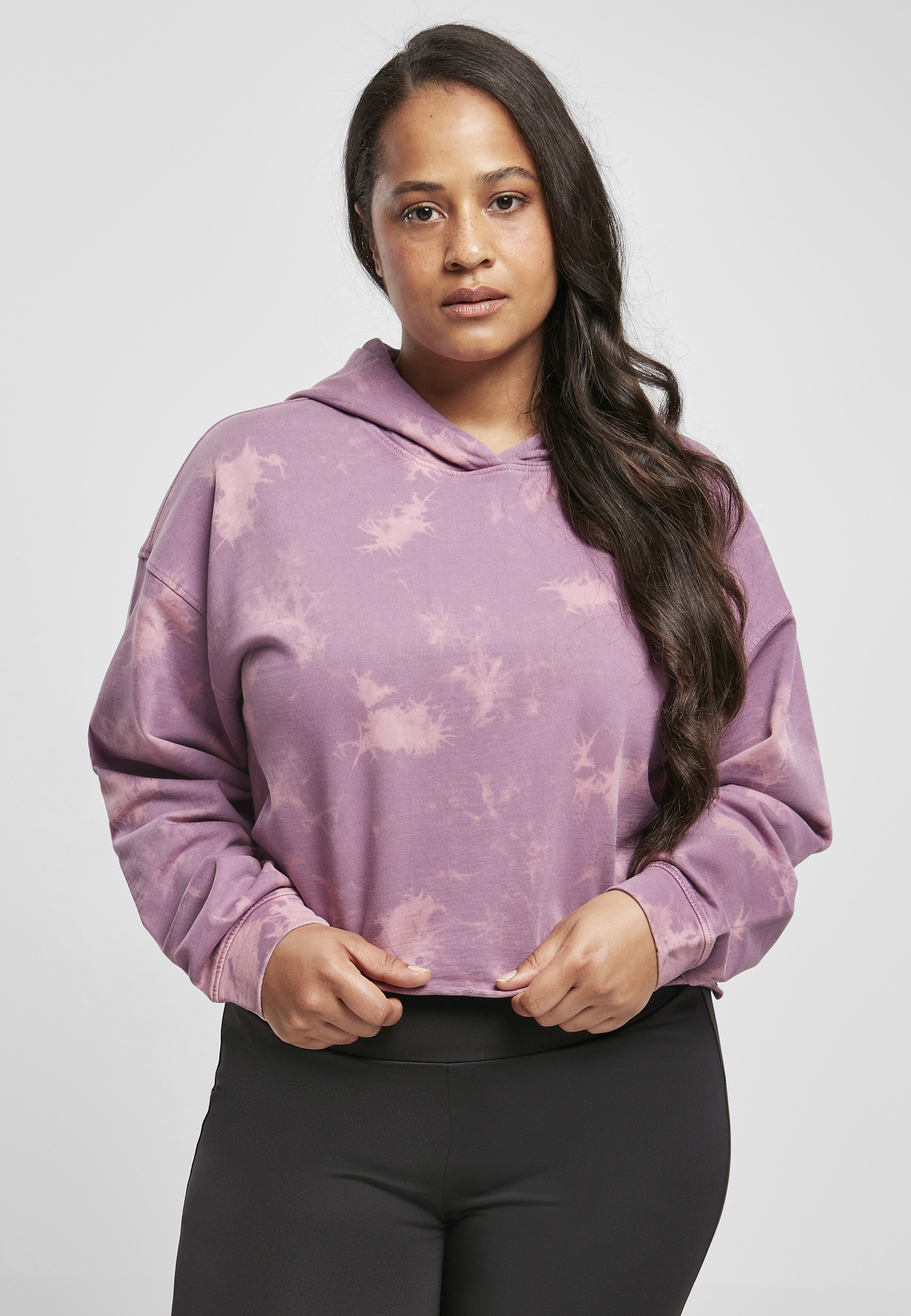 Women's Oversized Short Bleached Sweatshirt Grey-Purple