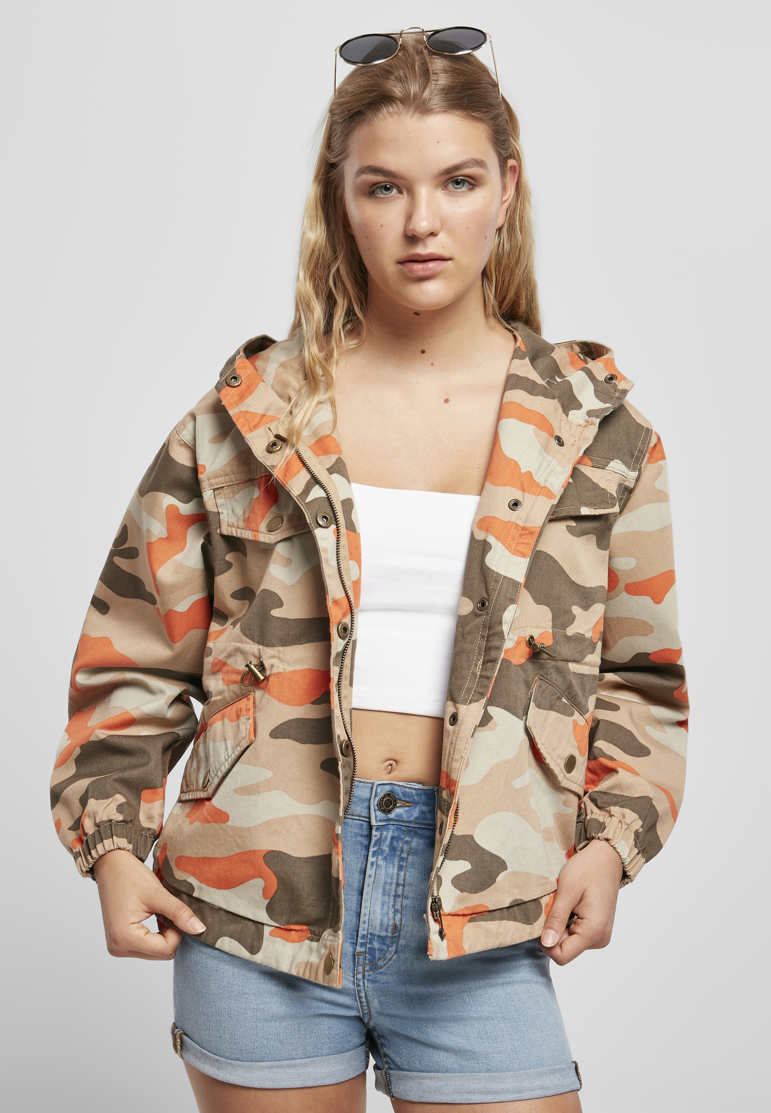 Women&#039;s Oversized Camo Parka Jacket with Brick Mask