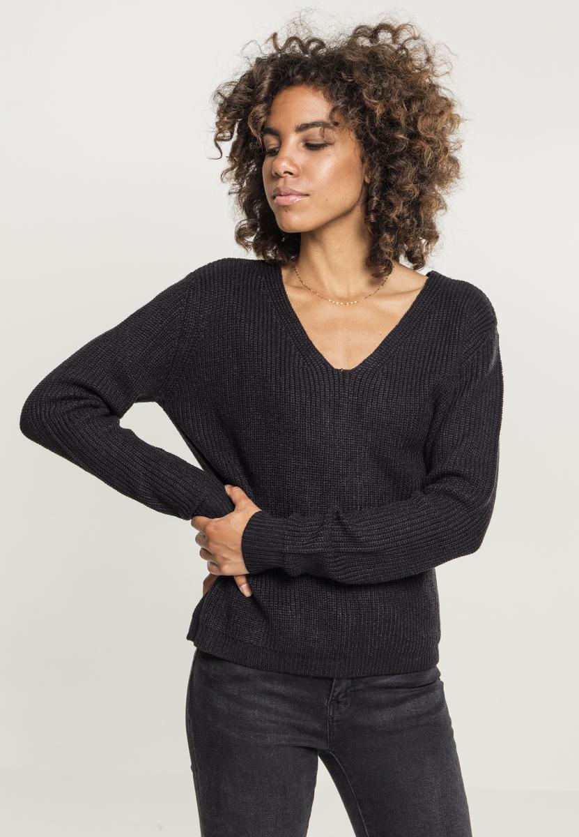Women&#039;s sweater with lace-up on the back - black