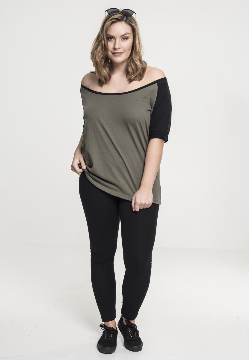 Doamnelor 3 / 4 Contrast Raglan Tee de măsline / negru