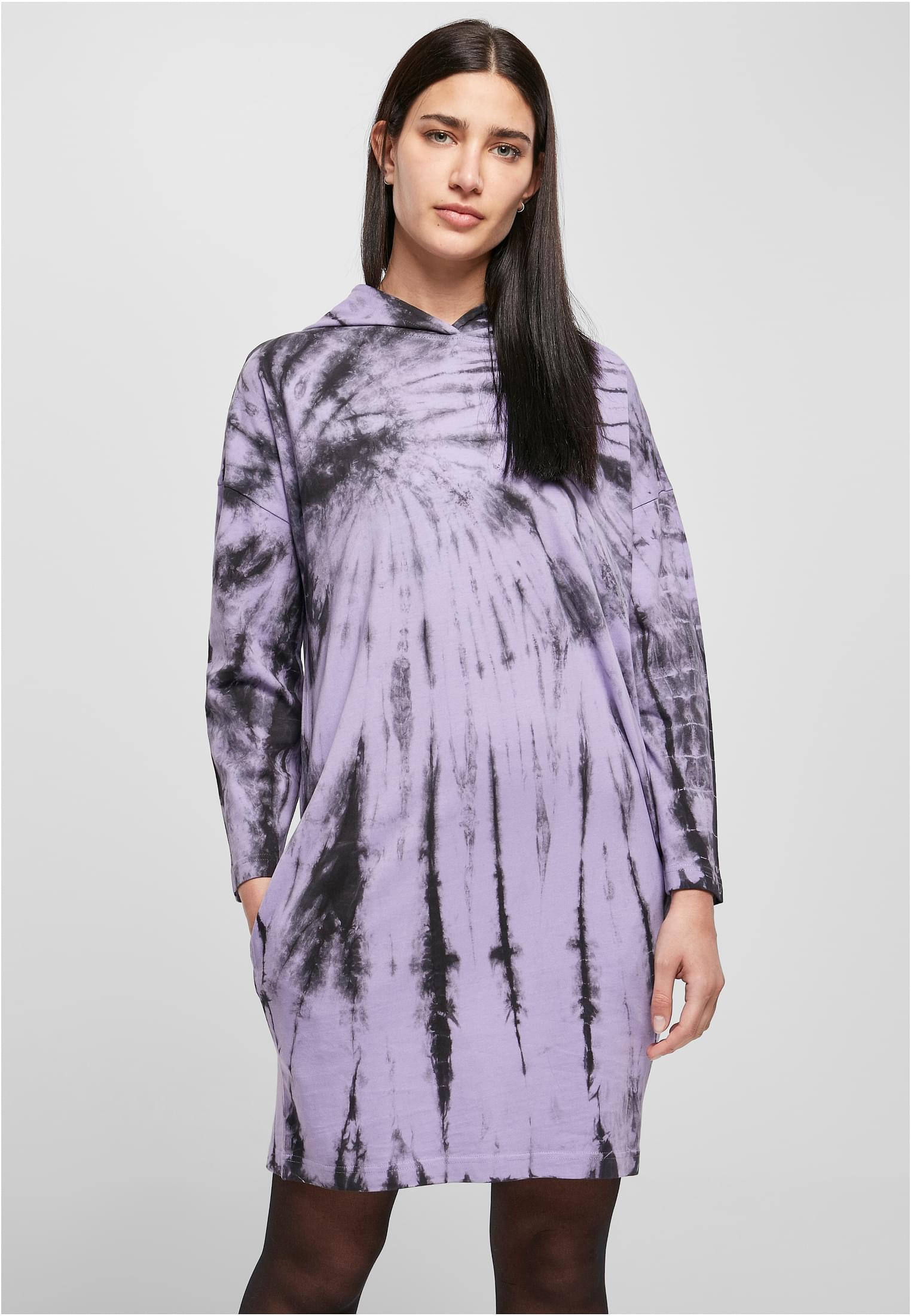 Womens oversized dress with black/lavender hooded tie