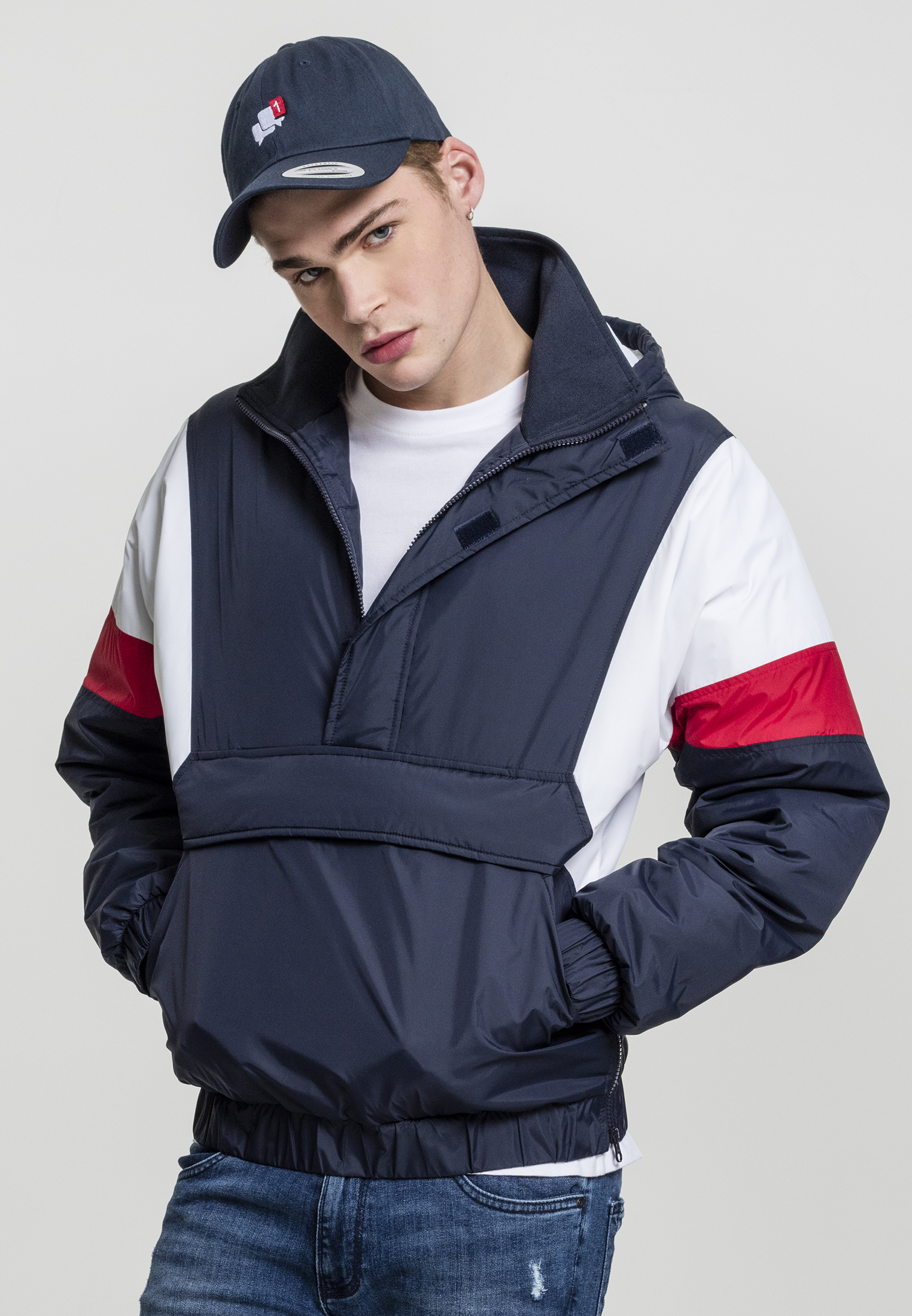 3-tone tug of war jacket dark blue/white/fiery red